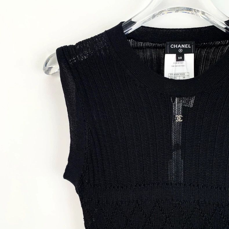 Chanel Chanel Black logo diamond round neck sleeveless silk knitte Size XS / US 0-2 / IT 36-38 - 3 Thumbnail