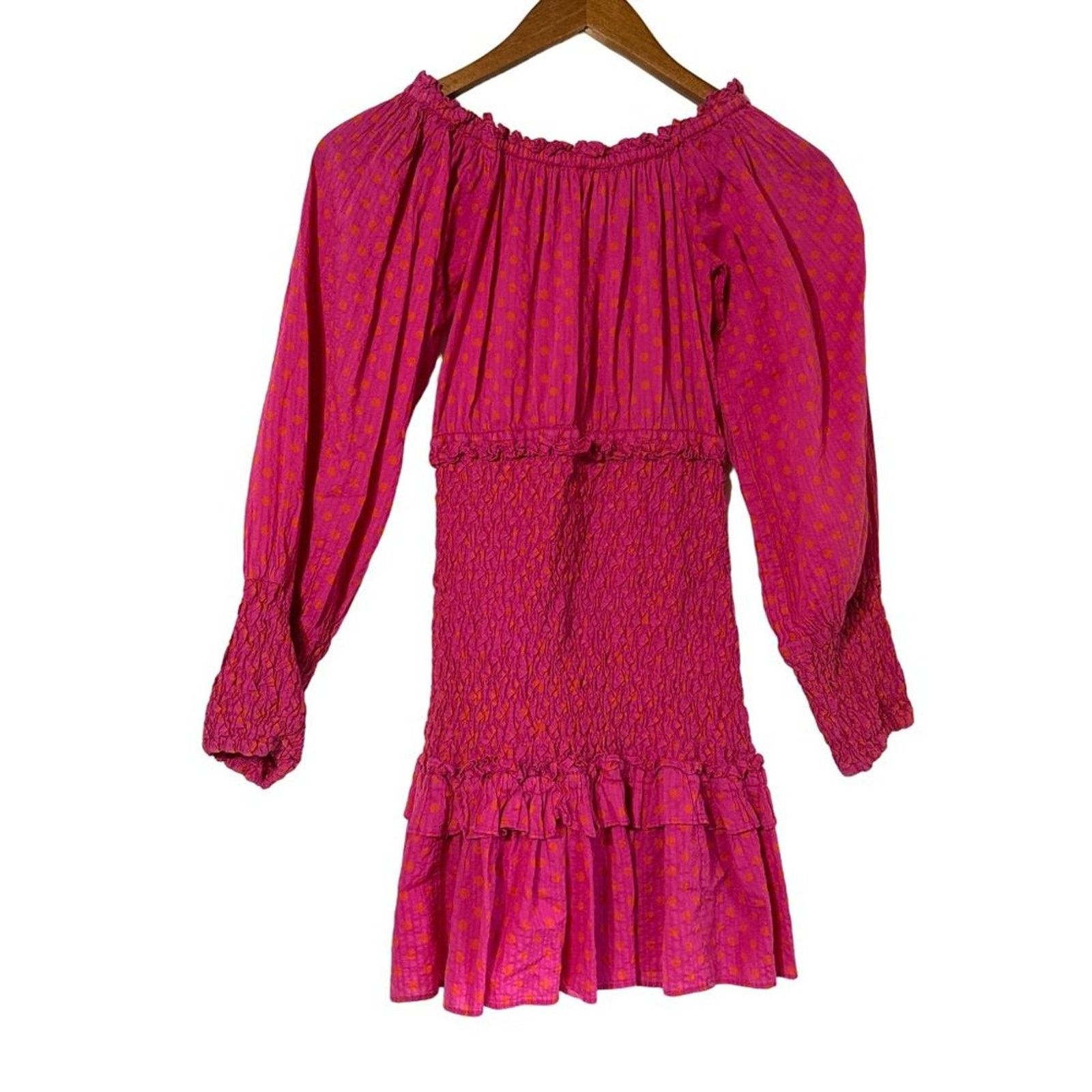 ALEXIS Alexis Marilena Dress Small Smocked Off-shoulder Fuchsia Dot Size S / US 4 / IT 40 - 2 Thumbnail