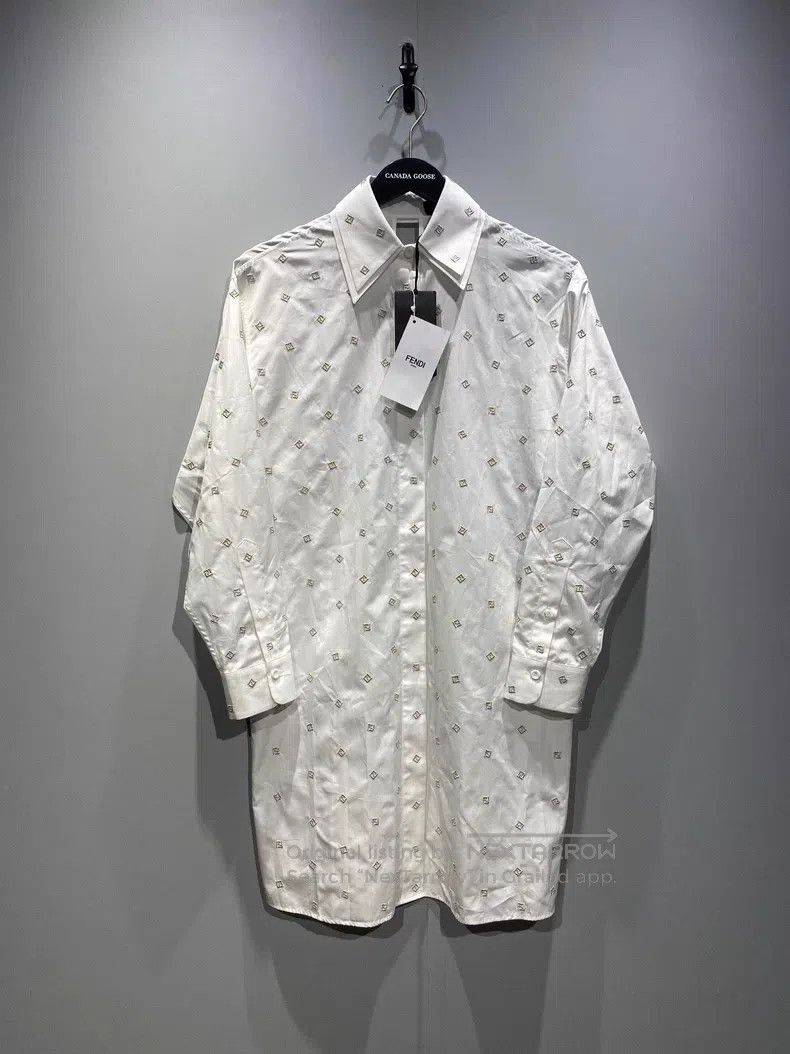 Fendi Fendi White jacquard embroidered shirt dress Size XXS / US 00 / IT 34 - 1 Thumbnail