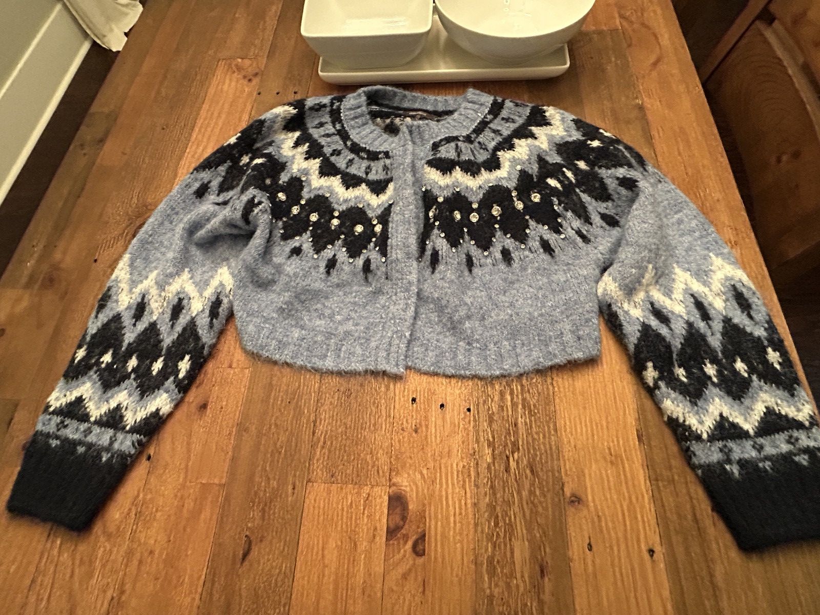 Anthropologie Anthropologie Blue Bling Fair Isle Cropped Sweater Rhineston Size ONE SIZE - 1 Thumbnail