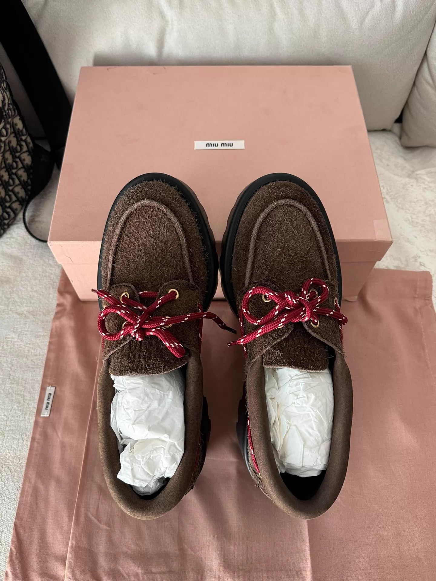 Miu Miu MIU MIU Women's 24FW Brown Suede Lace-up Platform Loafer Size US 8 / IT 38 - 8 Thumbnail