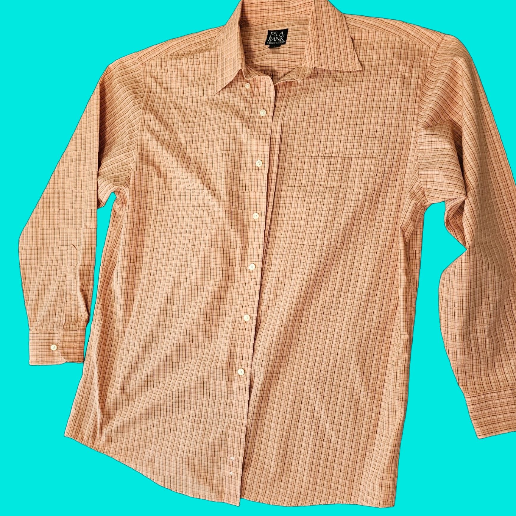 Jos. A. Bank VINTAGE Jos A Bank Men's Orange Check Casual Button-Up Shirt L Classic Fit Cotton Non-Iron Long Sleeve Size US L / EU 52-54 / 3 - 1 Thumbnail