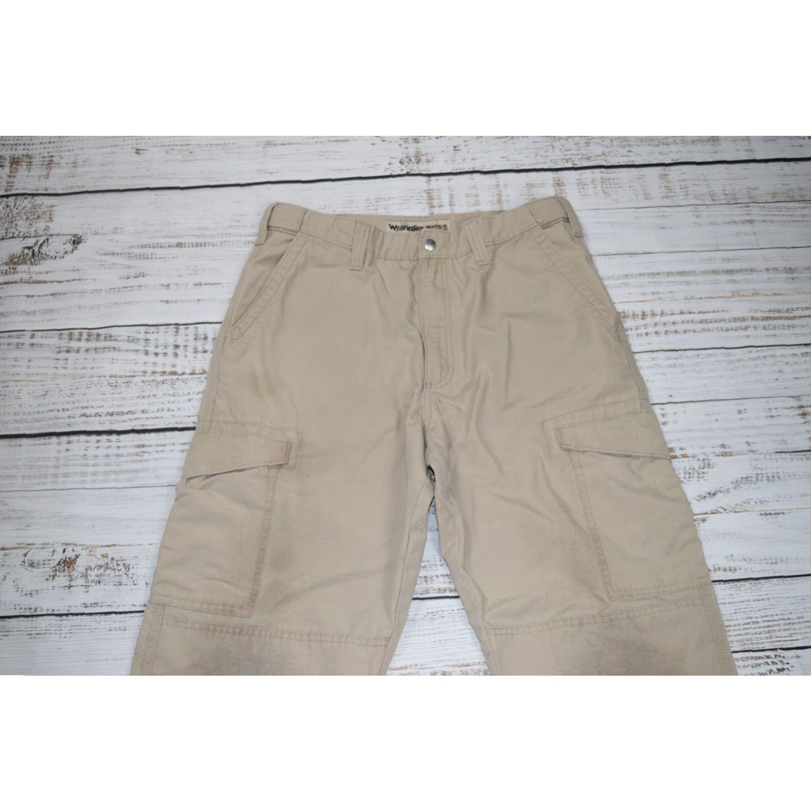 Wrangler WRANGLER RIGGS Workwear Pants Ripstop Elastic Waist Cargo 32x30.5 Khaki Gray 90s Mens Size US 32 / EU 48 - 2 Thumbnail
