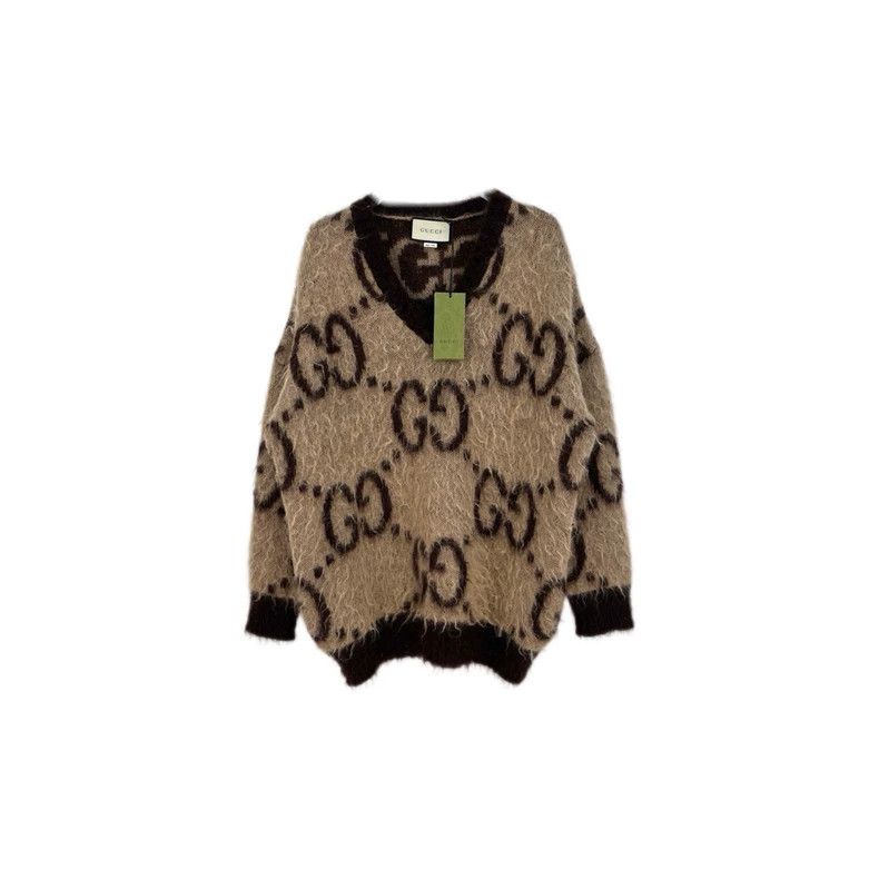 Gucci Gucci Coffee-colored double G logo horsehair sweater 2502-N Size US L / EU 52-54 / 3 - 1 Thumbnail