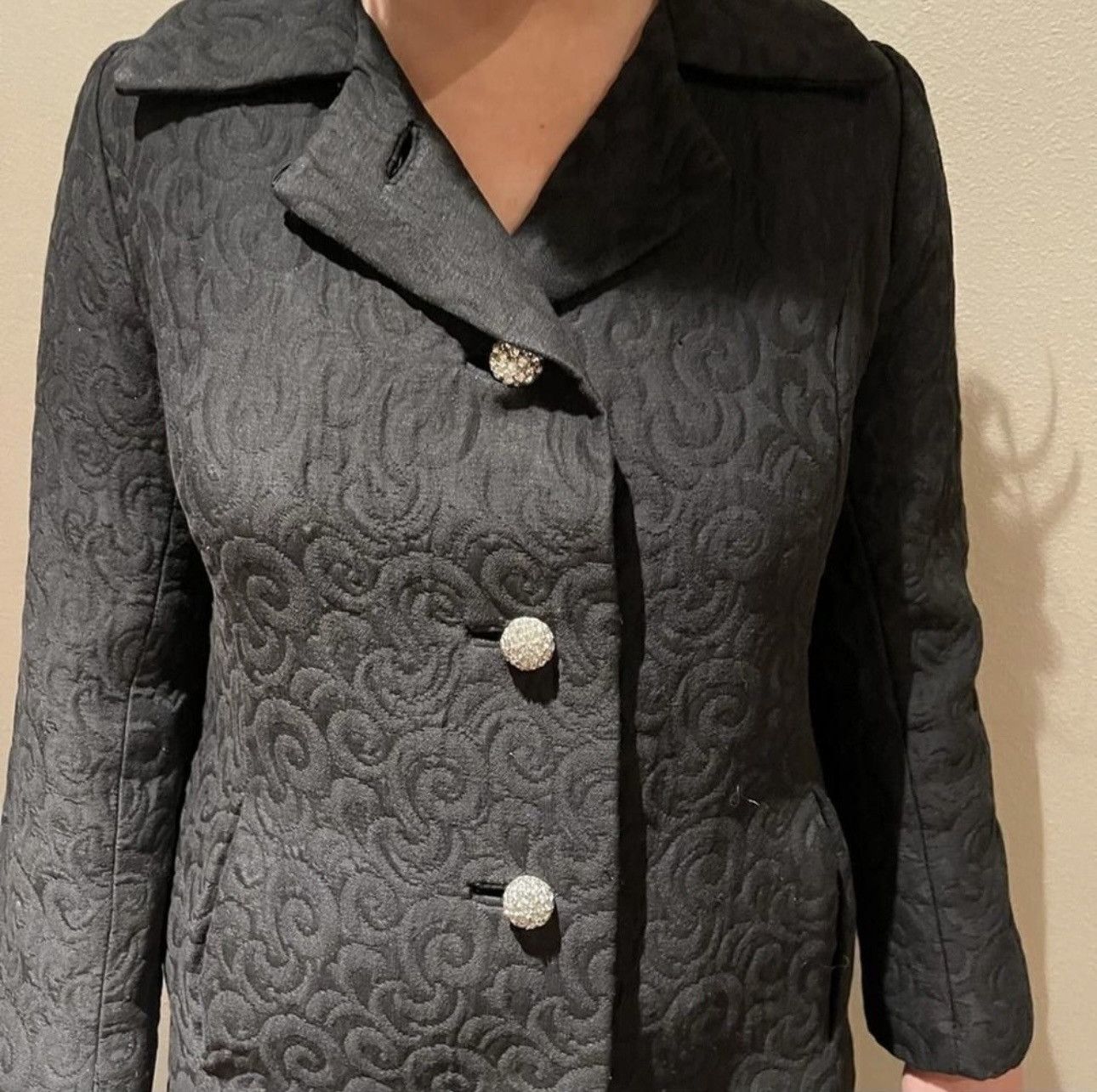 Vintage Vintage 1960's Black Matelasse Maxi Dress Coat Rhinestones Size S / US 4 / IT 40 - 4 Thumbnail