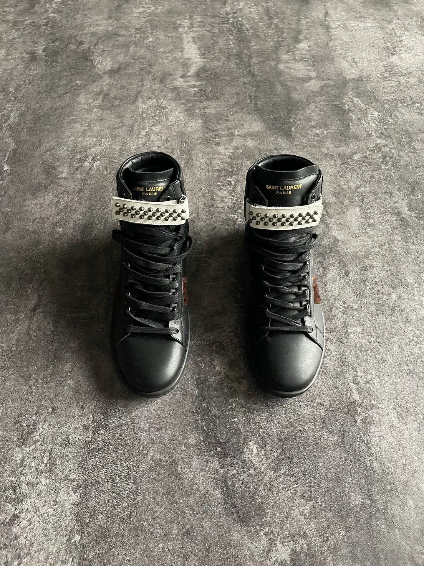 Saint Laurent Paris Saint Laurent Black and Leopard High-Top Sneakers. Size US 8.5 / EU 41-42 - 1 Thumbnail