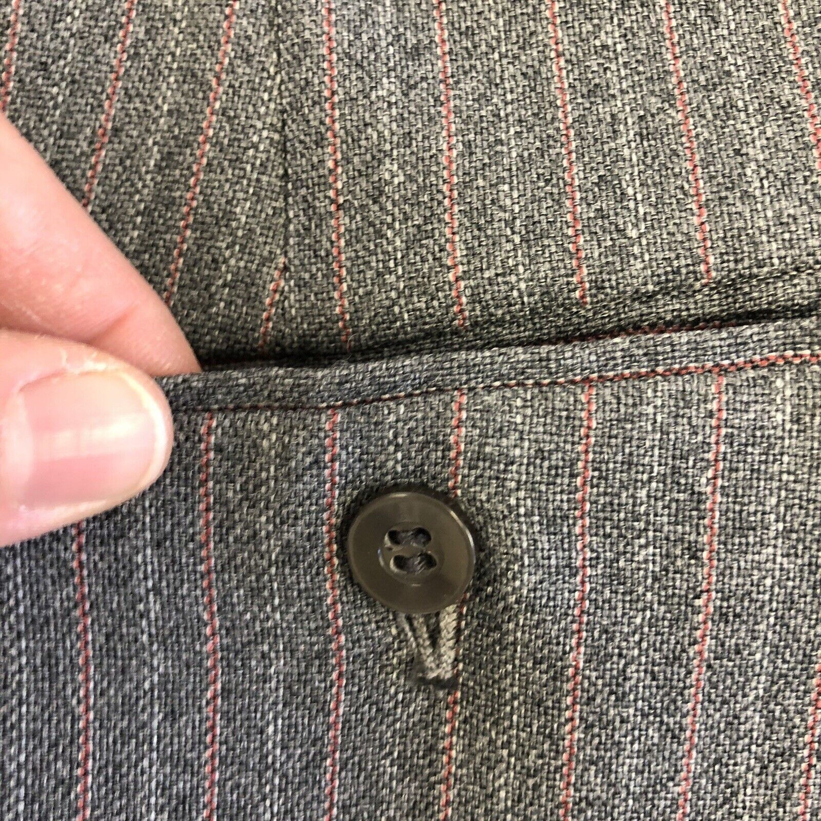 Other 2 pc Vtg Gray Red PINSTRIPE Mod DISCO Party Bell Bottom Suit Size 38R - 10 Thumbnail
