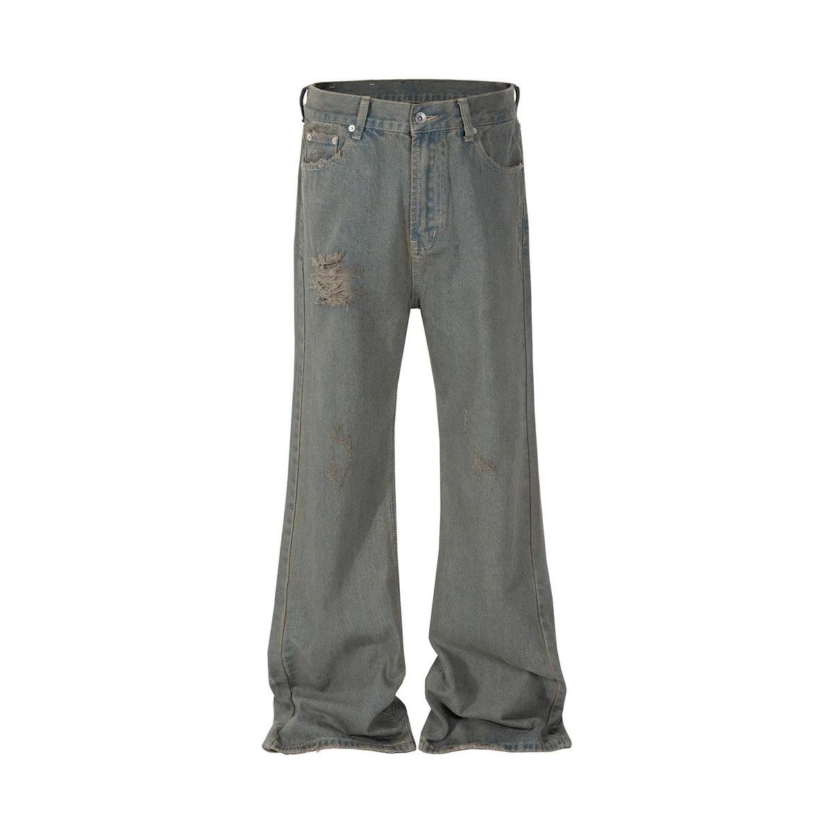 image of Distressed Denim Micro Flared Baggy Jean in Gray Green, Men's (Size 35)