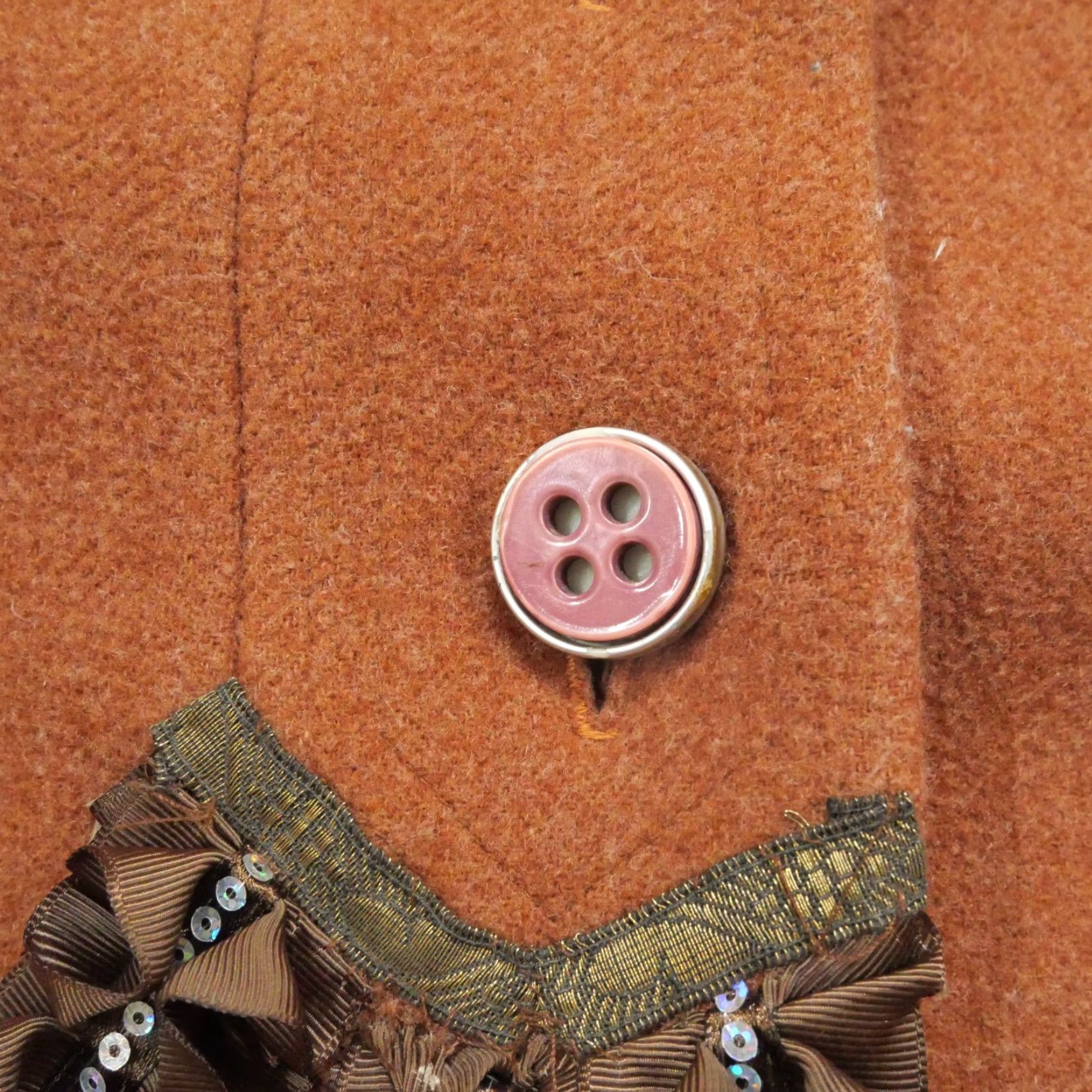 Vintage VINTAGE The Parisian Jacket Womens 10 Medium Brown Orange Wool Trench Sequin 60s Size L / US 10 / IT 46 - 3 Thumbnail