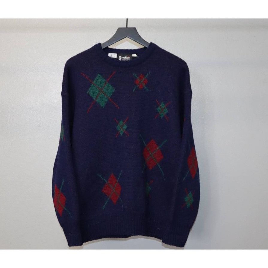 Vintage Vintage Eskimo Men's L Wool 80s Diamond Sweater Size US L / EU 52-54 / 3 - 1 Thumbnail