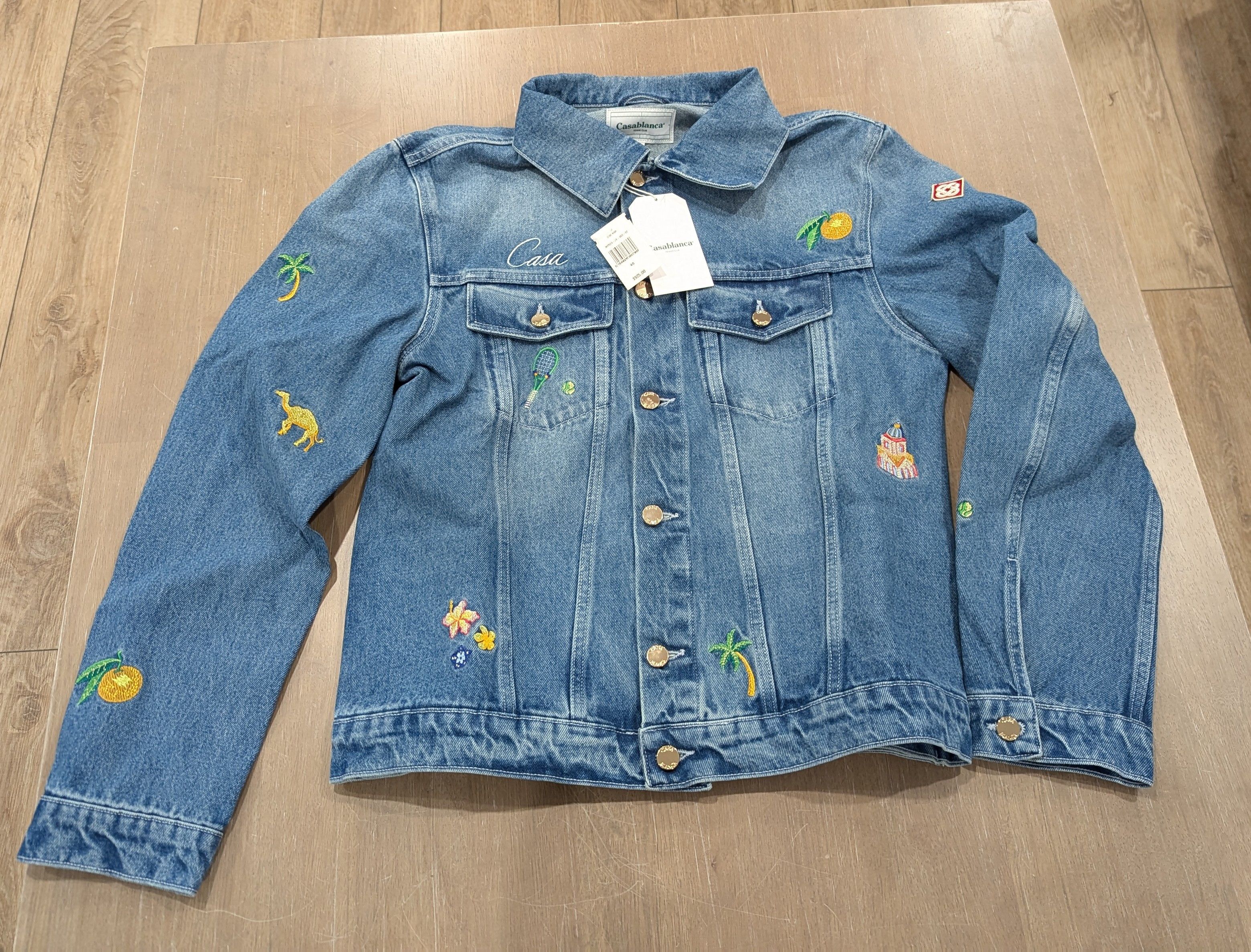 Casablanca CASABLANCA Embroidered Motif Denim Trucker Jacket Stone 48 Size US M / EU 48-50 / 2 - 1 Thumbnail