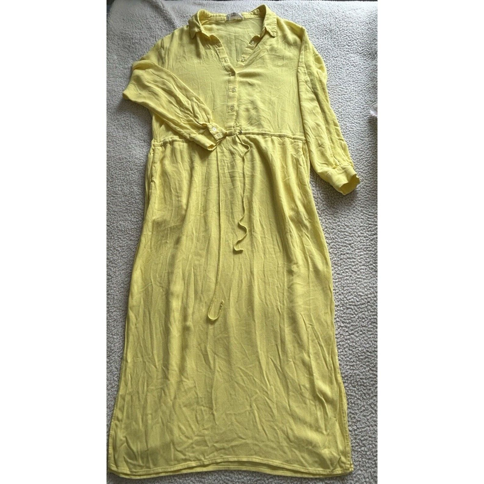Sita Murt Yellow Linen Blend Button Front Drawstring Waist M