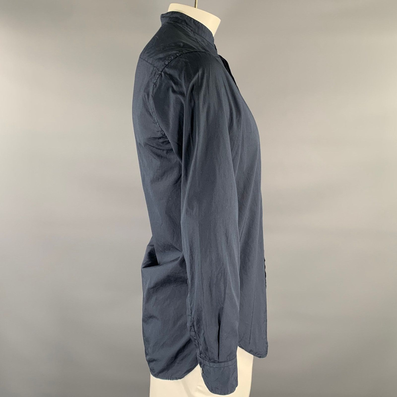 Barena BARENA Size XL Navy Cotton Band Collar Long Sleeve Shirt Size US XL / EU 56 / 4 - 3 Thumbnail