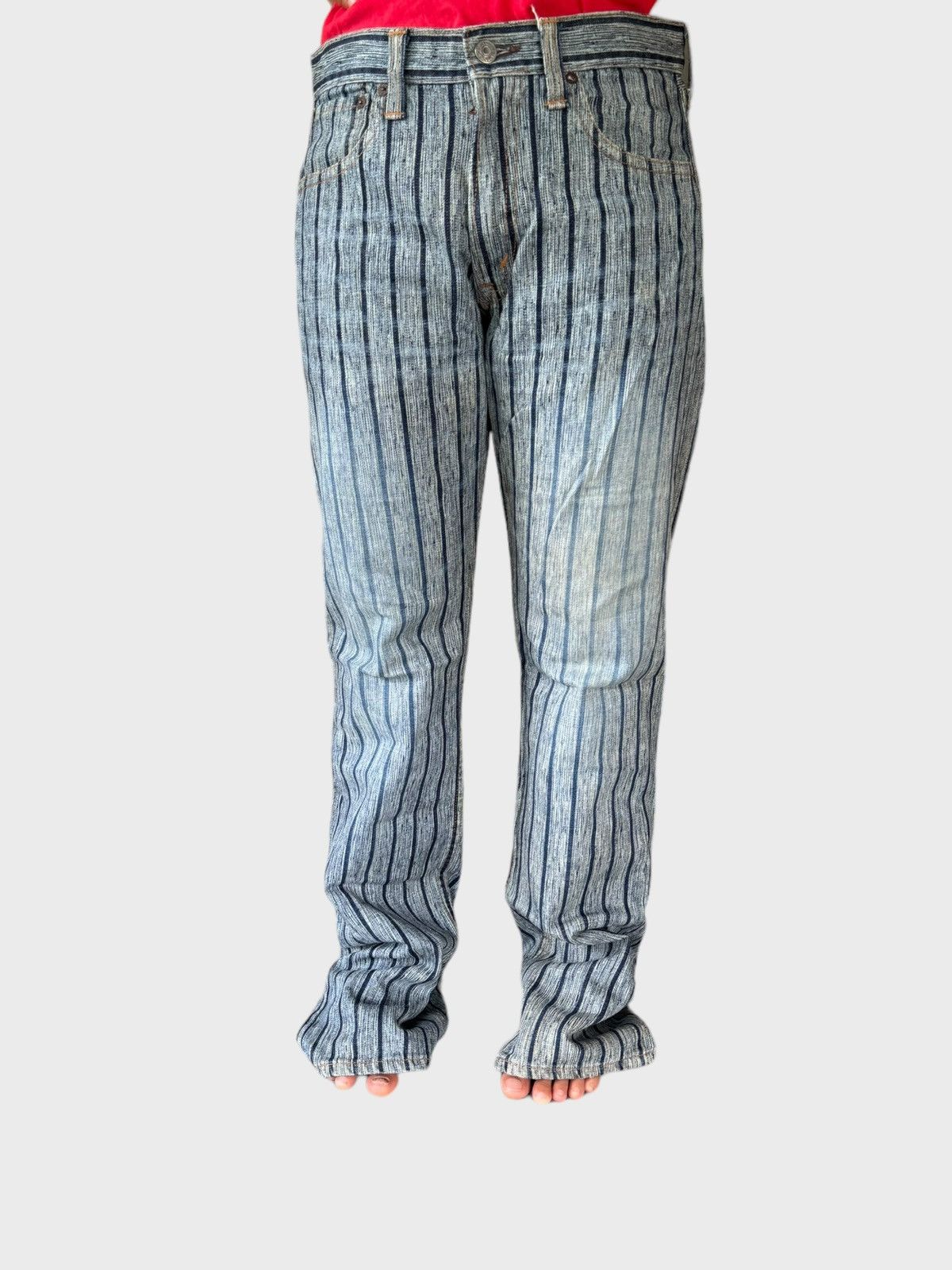 Designer × Japanese Brand × Vintage Vintage BLUE WAY Striped Blue Faded Denim Size US 30 / EU 46 - 17 Thumbnail