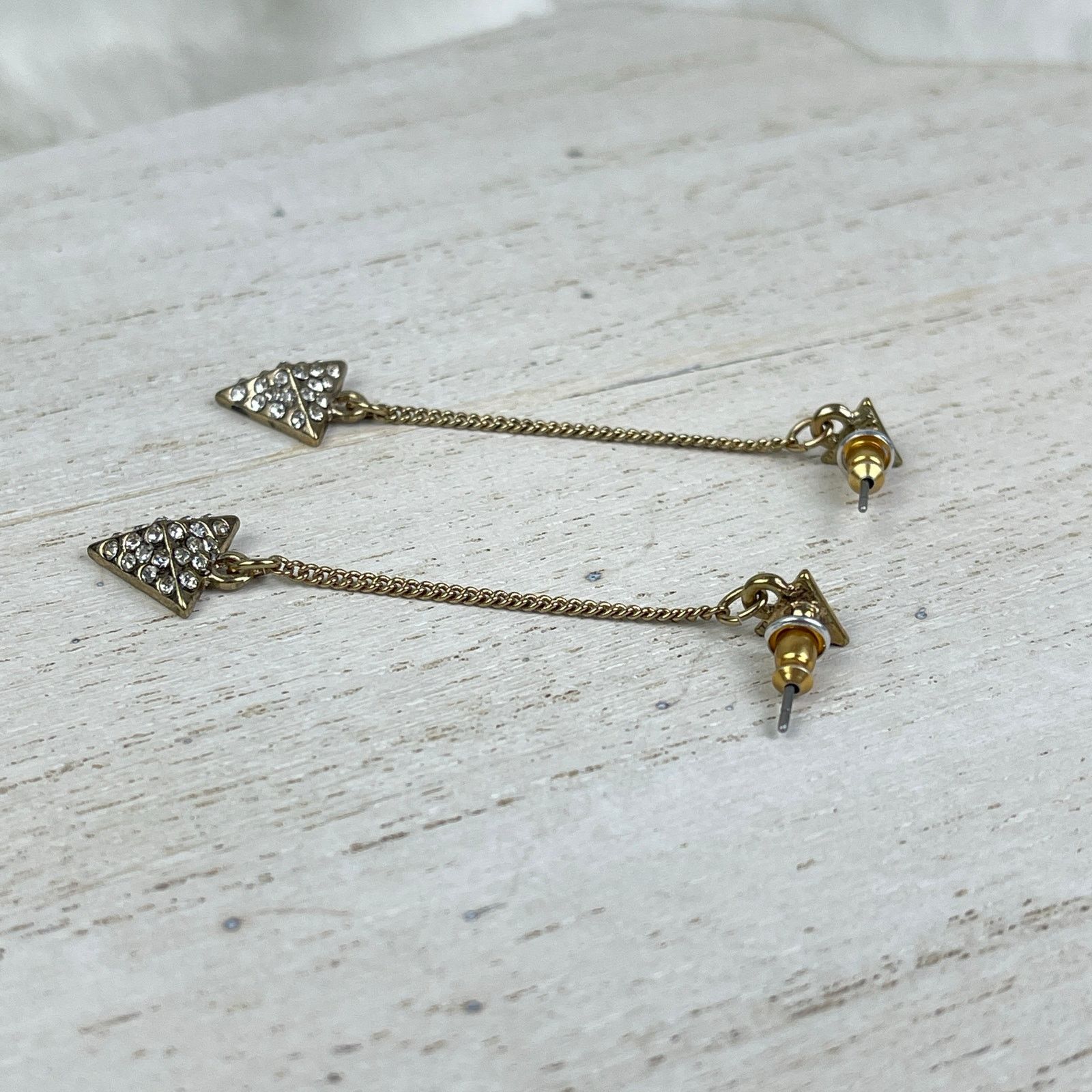 Other Dainty Gold Tone Rhinestone Arrow Dangle Earrings Festival Size ONE SIZE - 10 Thumbnail