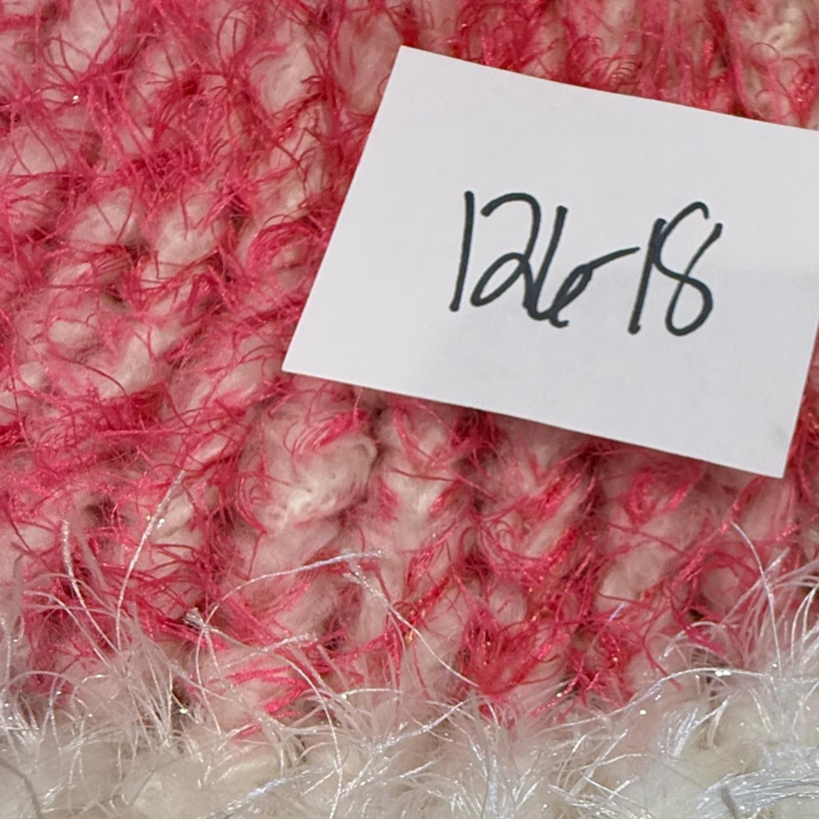 Other Pink & white metallic plush fringe knit winter beanie hat OS Size ONE SIZE - 9 Thumbnail