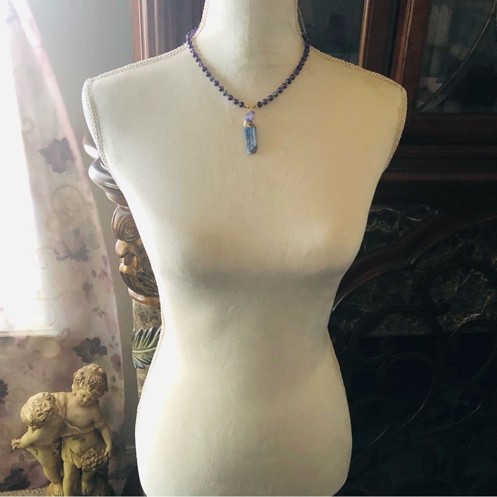 Handmade Handcrafted repurpose kyanite and amethyst Pearl necklace Size ONE SIZE - 6 Thumbnail