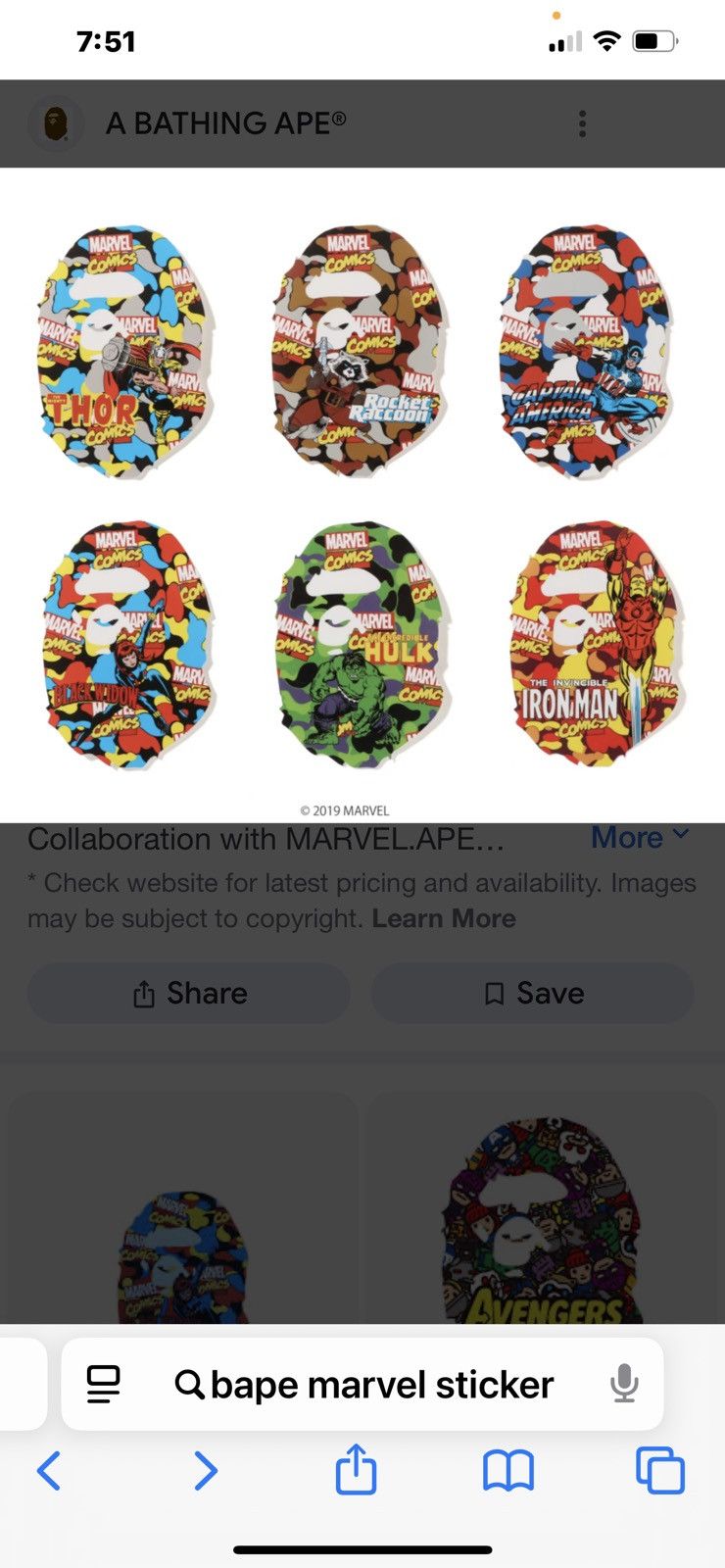 Bape Bape x Marvel Sticker Set Size ONE SIZE - 4 Thumbnail