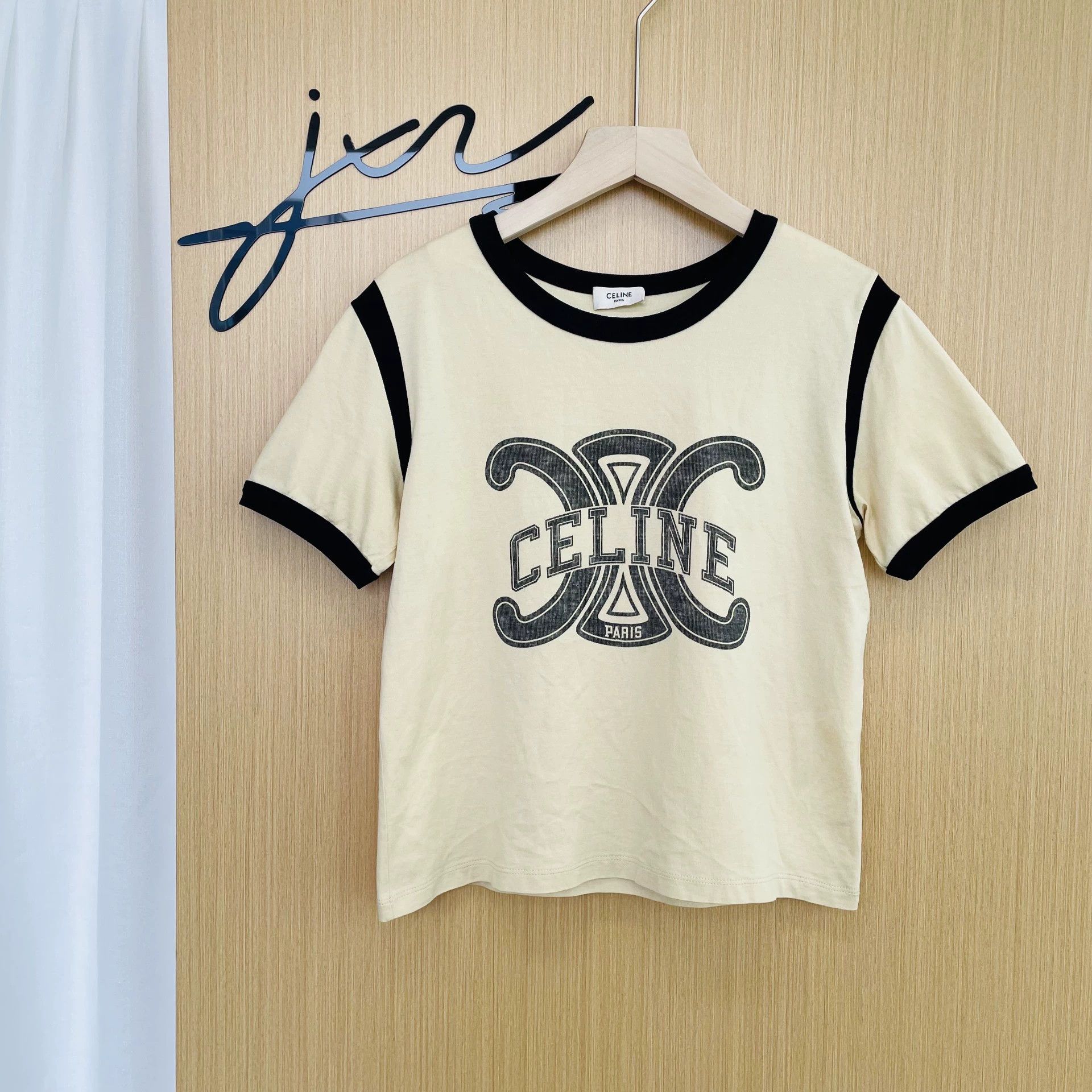 Celine CELINE Womens Contrast Logo Print Yellow S Tee 99N Size S / US 4 / IT 40 - 1 Thumbnail