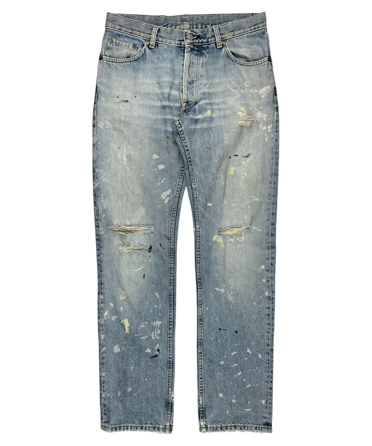 00s helmut lang オーバープリントデニム　32 ネイビー　本人期 HELMUT LANG(ヘルムートラング) ペイントデニムパンツ