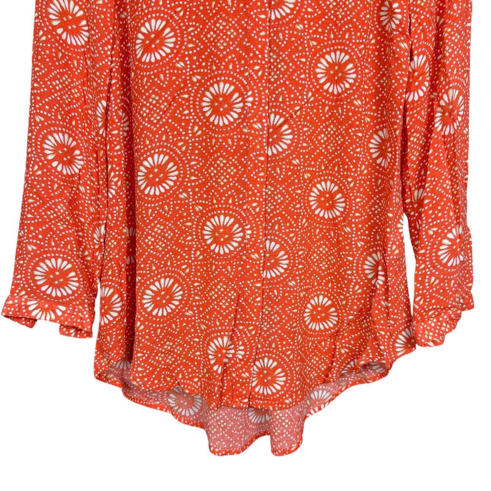 Lucky Brand Lucky Brand Womens Small Batik Dot Long Sleeve Orange Blouse Size S / US 4 / IT 40 - 6 Thumbnail