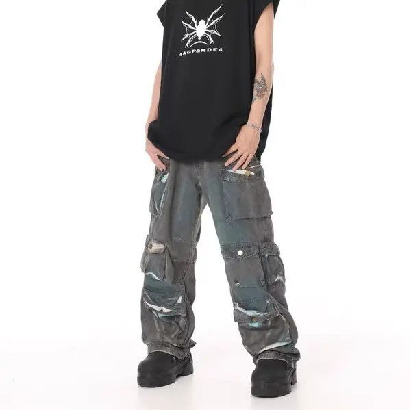 VIBE Retro distressed multi-pocket tie-dye gradient work jeans Size US 32 / EU 48 - 4 Thumbnail