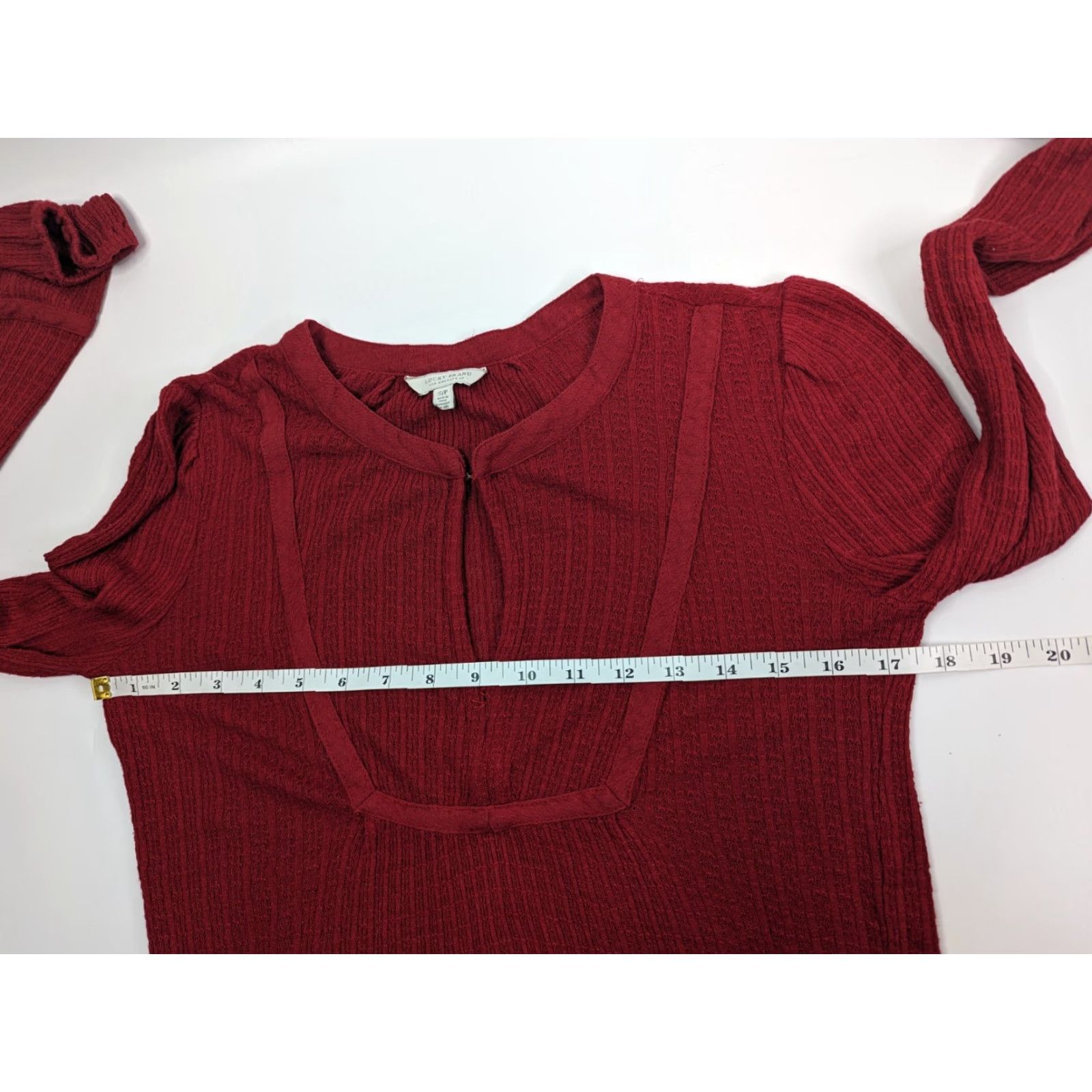 Lucky Brand Lucky Brand Blouse Womens Small Red Drop Needle Peasant V-Neck Long Sleeve Balloon Sleeve Floral Top 7W64388 XS? Size S / US 4 / IT 40 - 6 Thumbnail