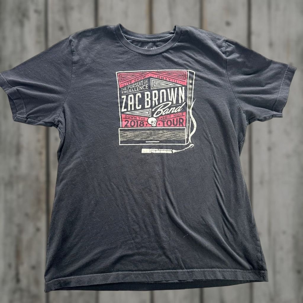 Vintage Zac Brown Band Shirt Mens XL Black 2018 Down The Rabbit Hole Tour Concert Tee Shirt Mens XL Black Graphic Print Zac Brown Band Tour 2018 Womens/Mens? Size US XL / EU 56 / 4 - 1 Thumbnail