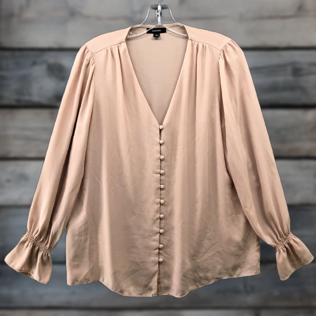 Alfani Alfani Blouse Womens M Peach Chiffon V-Neck Button Front Long Sleeve Formal Workwear Shirt Size M / US 6-8 / IT 42-44 - 1 Thumbnail