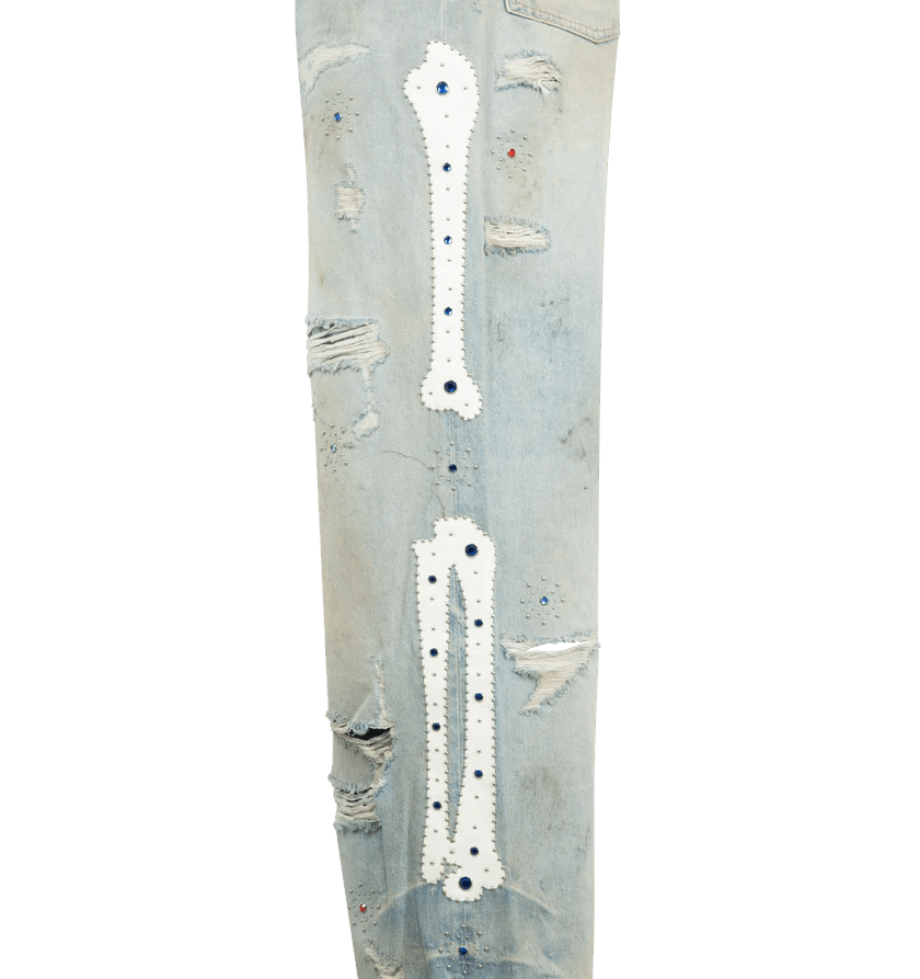 Amiri o1h1sh10526 Bones Studded Baggy Jean Size US 34 / EU 50 - 4 Thumbnail