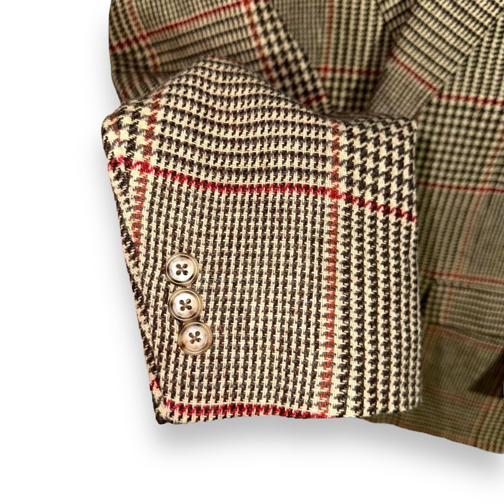 Oxxford Clothes Oxford Shop Custom Tan & Red Windowpane Tweed Sport Coat 40R Size 40R - 6 Thumbnail