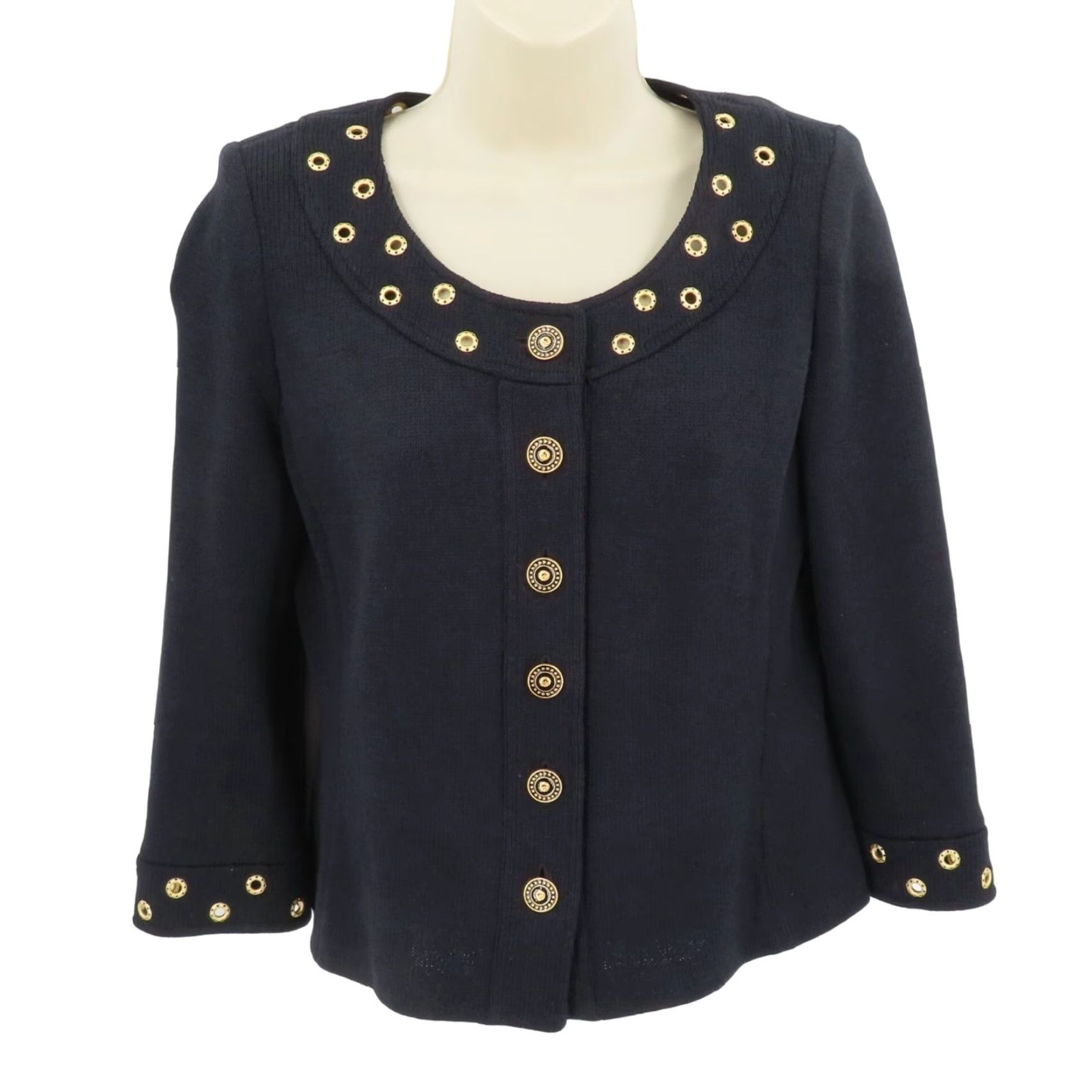 Vintage St John Collection Jacket Womens 2 Black Knit Gold Grommet Button Front Coat Size XS / US 0-2 / IT 36-38 - 2 Thumbnail