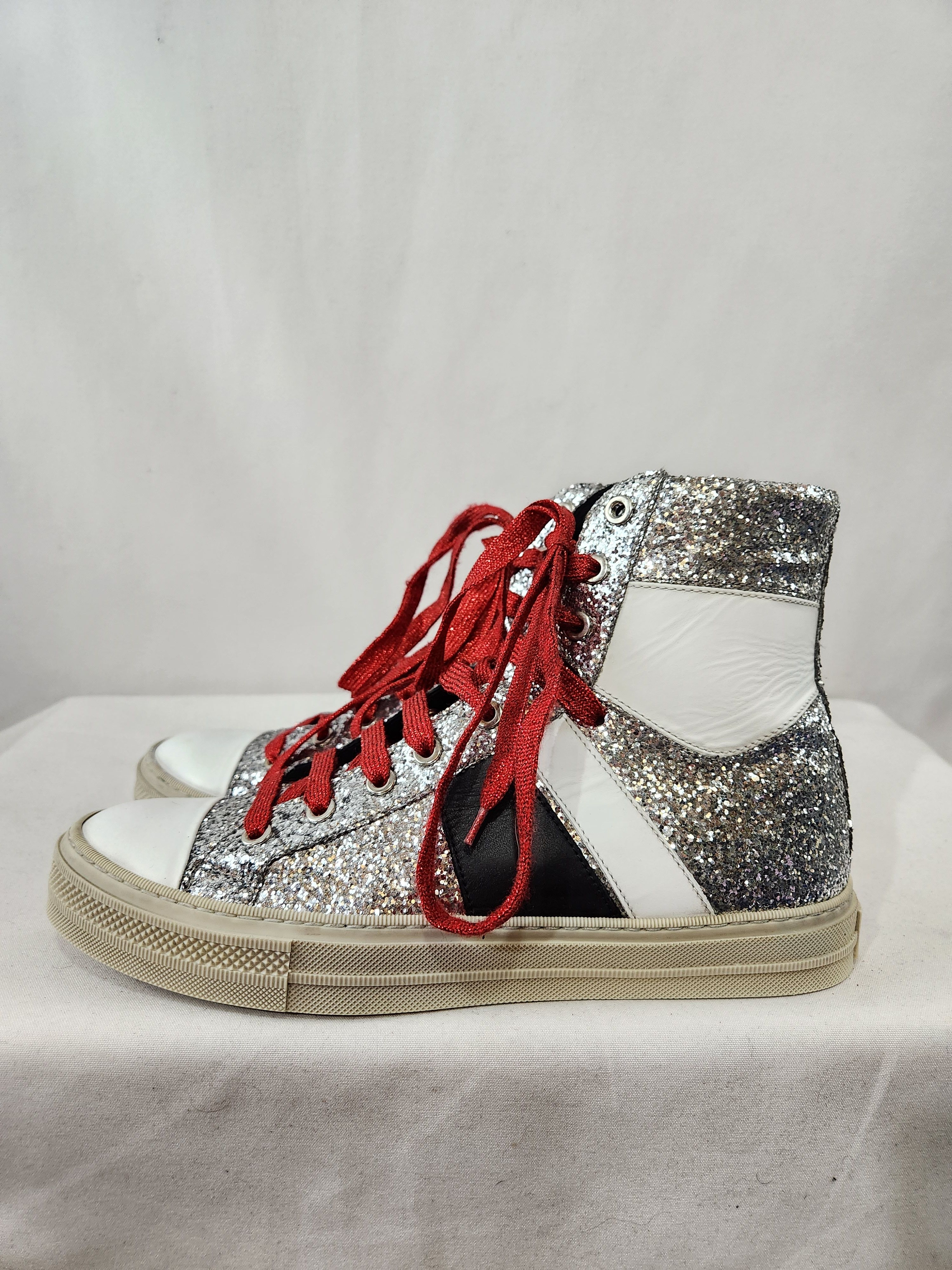 Amiri Sunset High Top Silver Glitter Sneakers Size US 8 / EU 41 - 4 Thumbnail
