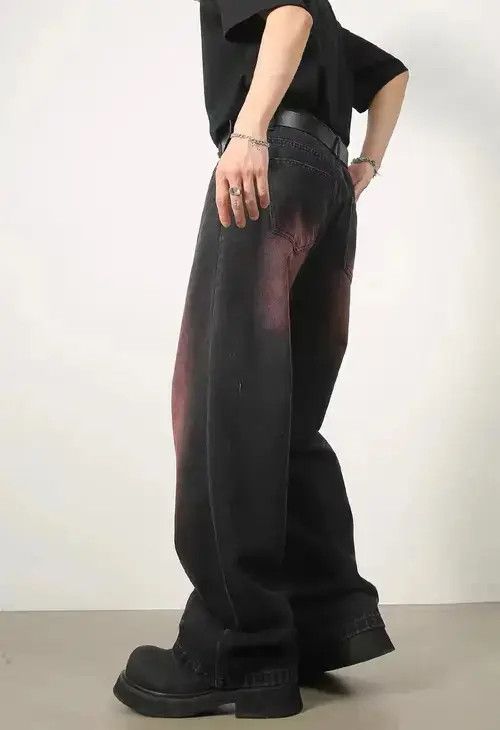 High Sport × Japanese Brand × Jean Retro washed red design wide leg jeans Size US 32 / EU 48 - 4 Thumbnail