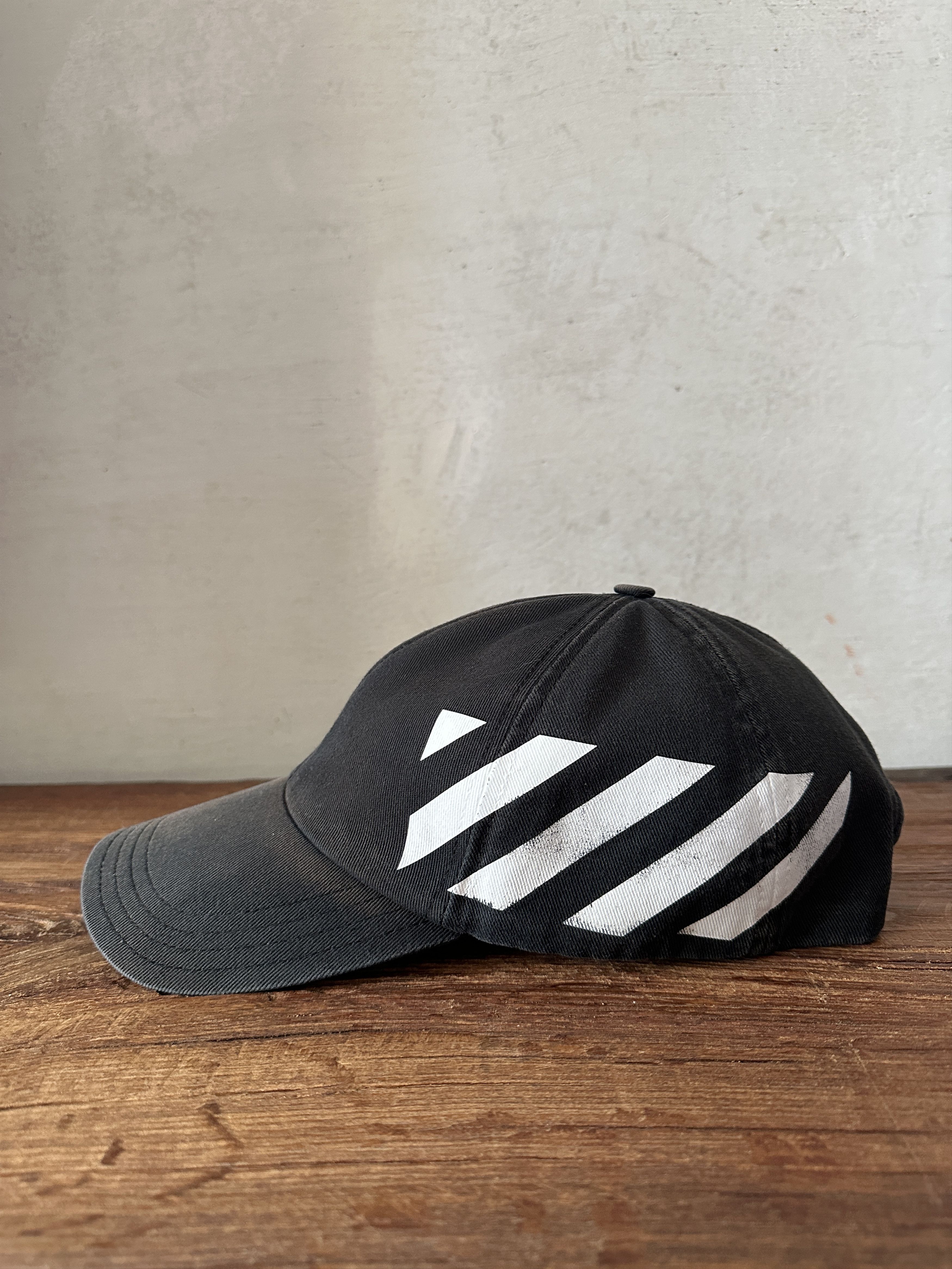 Pre-owned Off-white Striped Diagonal Cap In Black