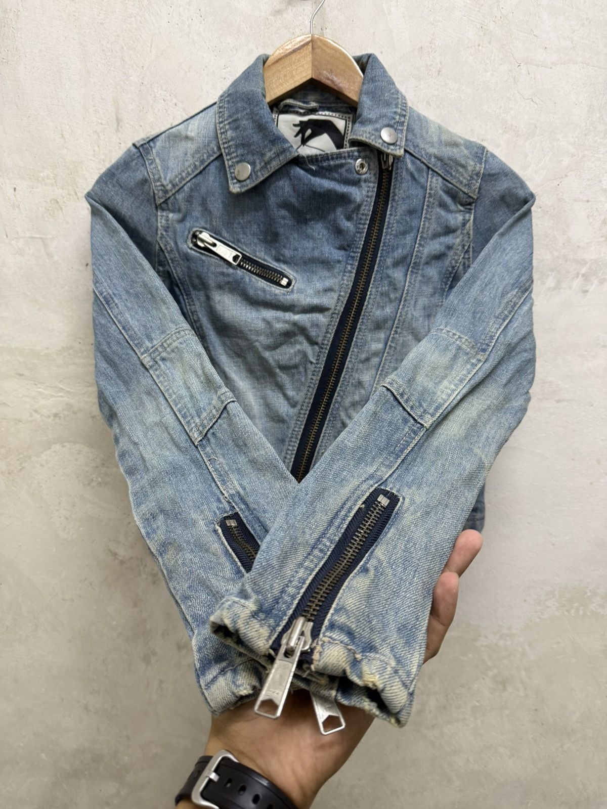 If Six Was Nine 2000s Spiral Girl Asymmetrical Zip Distressed Denim Jacket Size M / US 6-8 / IT 42-44 - 5 Thumbnail
