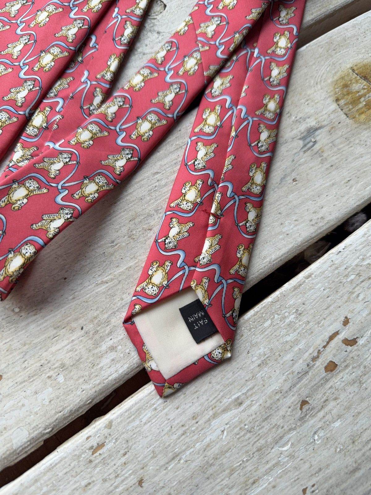 Designer Alain Figaret Paris Silk TieTeddy Bear Print Made in France Size ONE SIZE - 4 Thumbnail