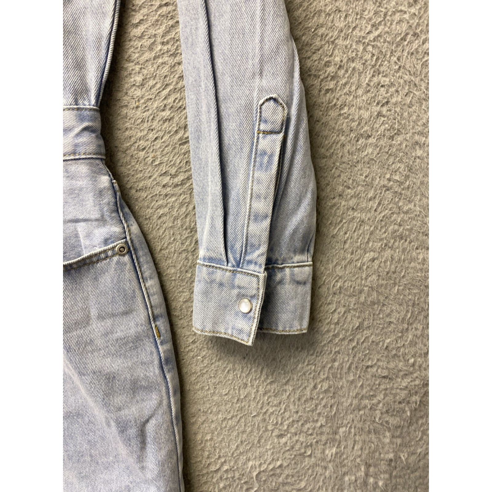 Vintage VINTAGE Grey Lab Mini Dress XS Blue Cotton Knit Long Sleeve Tie-Waist Snap Button Classic Womens Size XS / US 0-2 / IT 36-38 - 3 Thumbnail