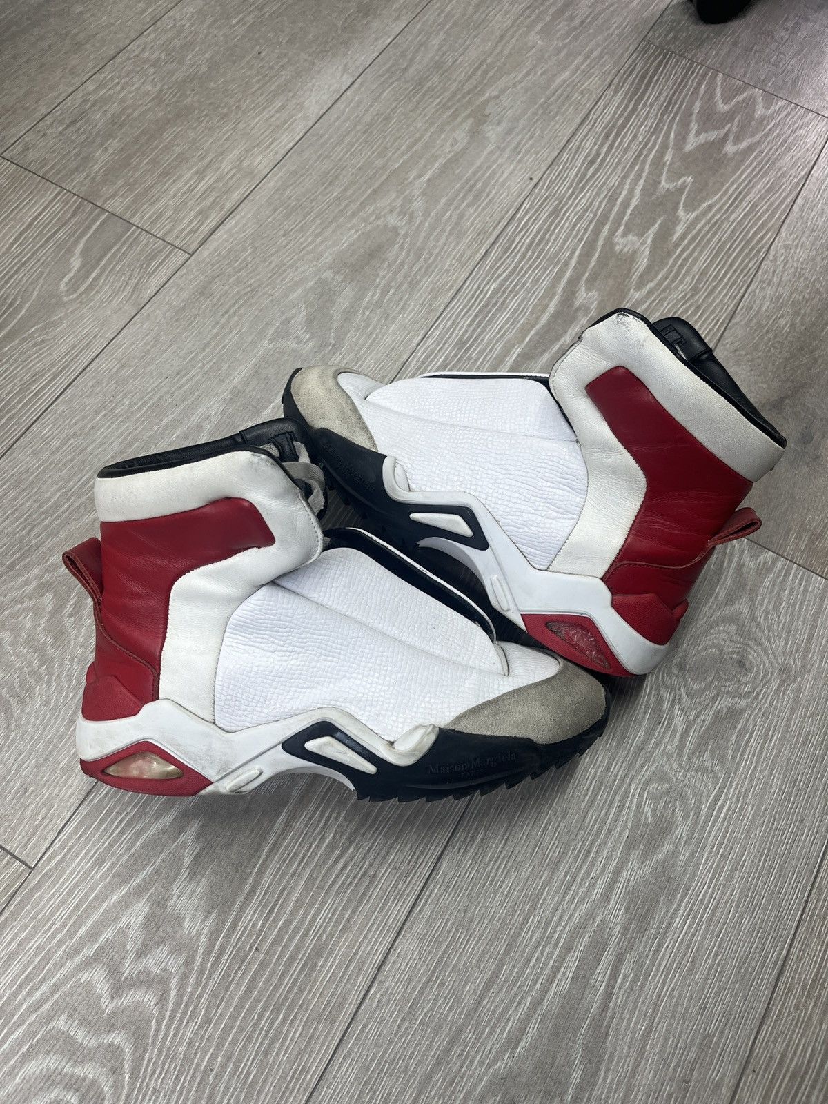 Maison Margiela Maison Margiela Red & White New Evolution High Top Sneakers Size US 8 / EU 41 - 1 Thumbnail