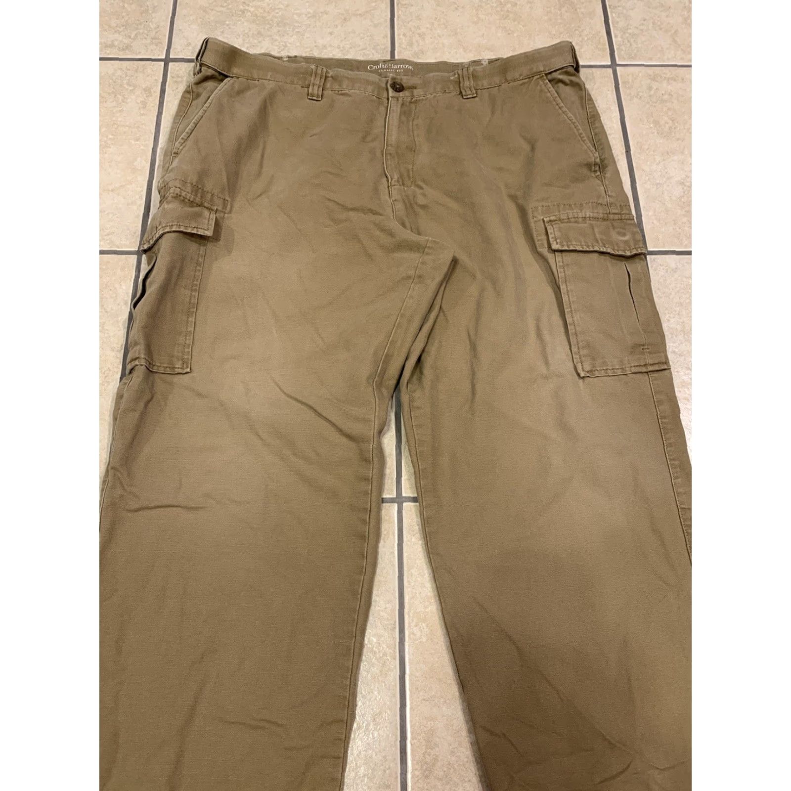 Croft & Barrow Croft & Barrow Men Cargo Pants 40x27 Tan Canvas Workwear 100% Cotton Classic Fit Brown Cargo Pocket Zip Button Front Flat Front Size US 40 / EU 56 - 3 Thumbnail