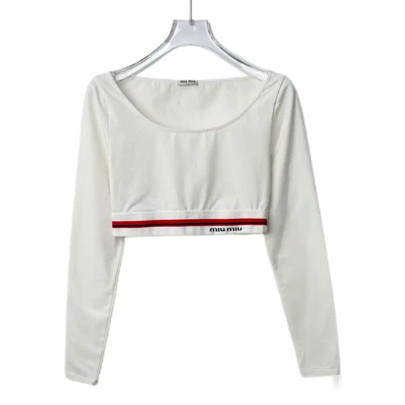 Miu Miu Miu Miu White Cotton Blend Cropped Sweatshirt 0089 Size S / US 4 / IT 40 - 1 Thumbnail