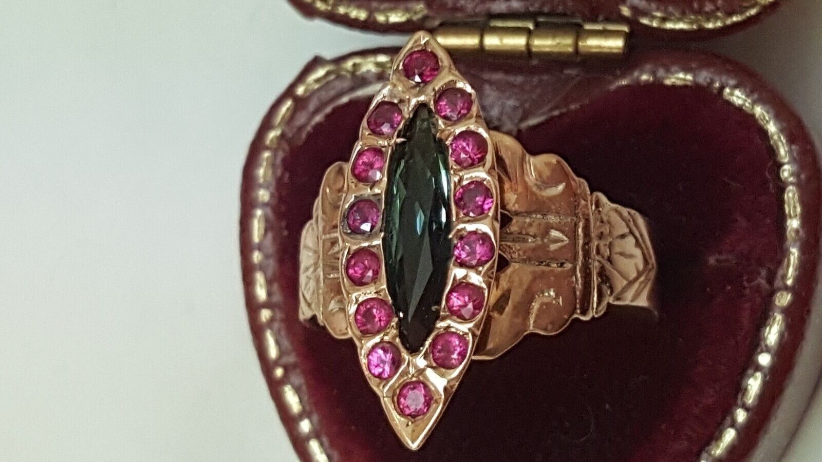 Other Antique 14k Gold Ring: Rubies & Green Tourmaline 1860's Size ONE SIZE - 2 Thumbnail