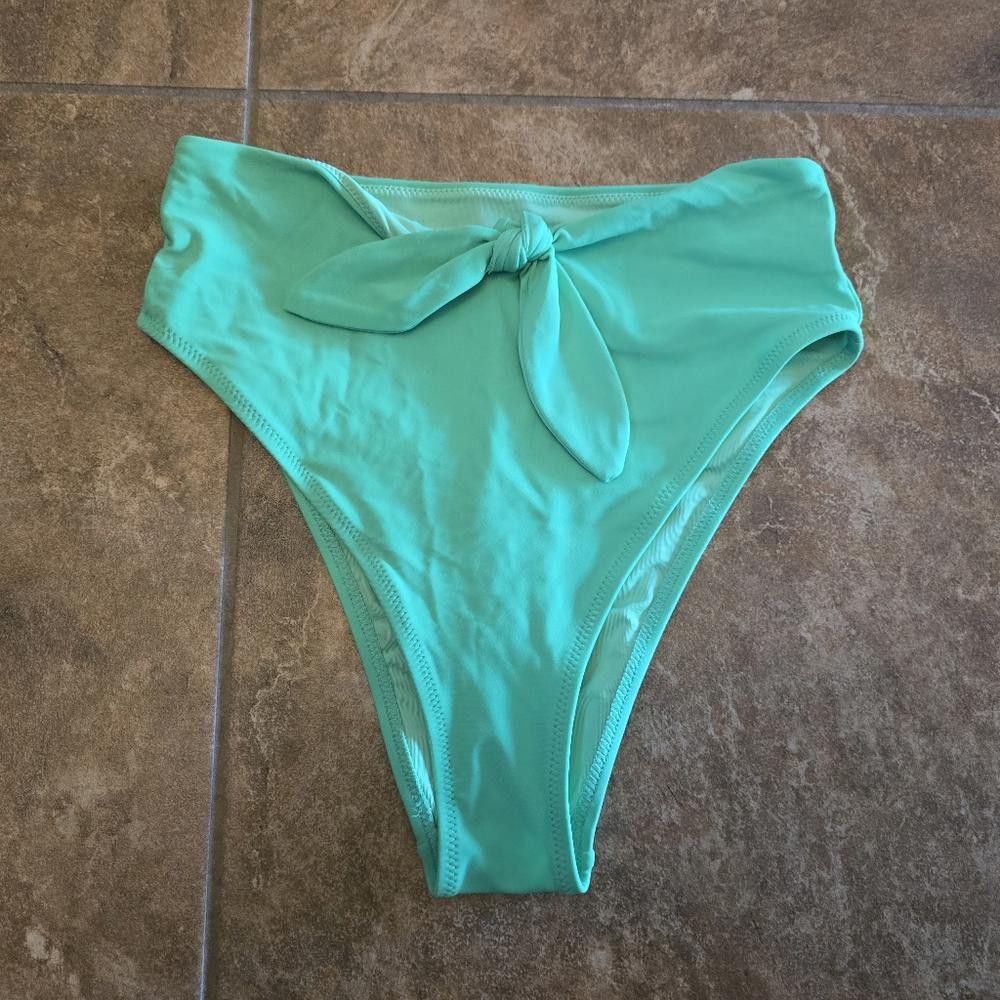 Designer Green High Waisted Aerie Bikini Bottoms Size ONE SIZE - 1 Thumbnail