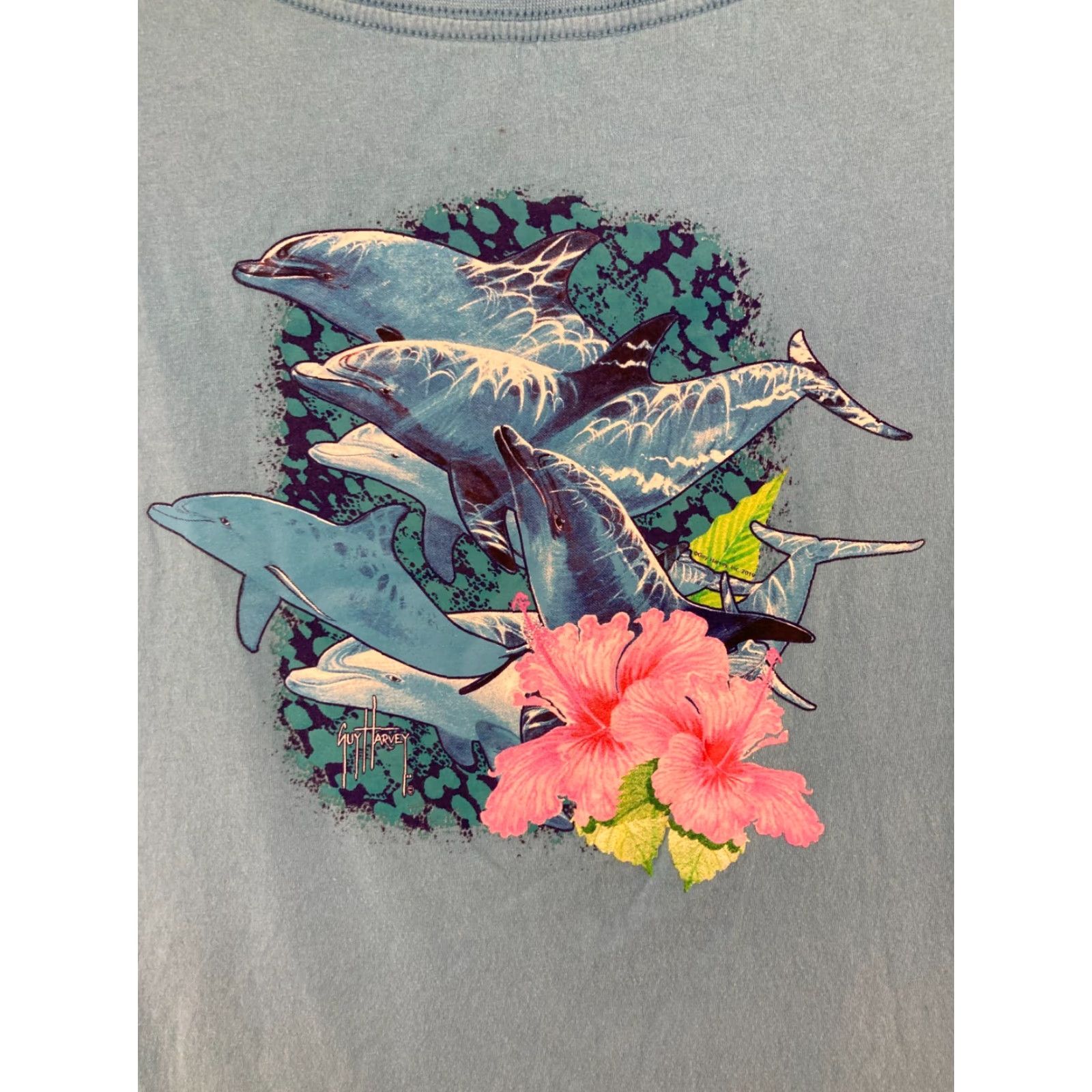 Guy Harvey Guy Harvey Shirt Womens 2XL Blue TShirt V-Neck Short Sleeve Cotton Blend Jersey Tropical Classic Size XXL / US 16-18 / IT 52-54 - 2 Thumbnail