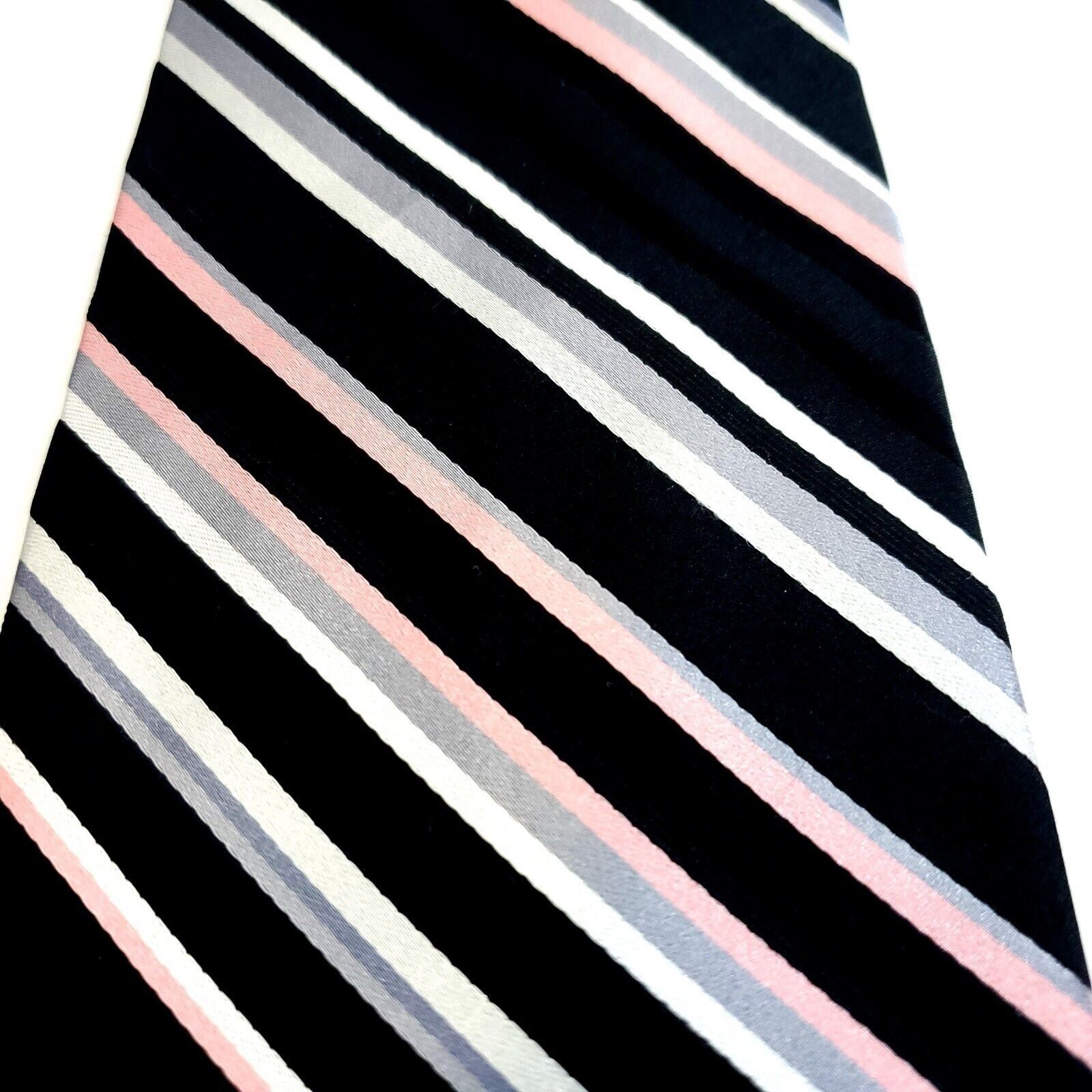 Pierre Cardin Pierre Cardin Black Gray Pink Striped Woven Wide Silk Tie Size ONE SIZE - 2 Thumbnail