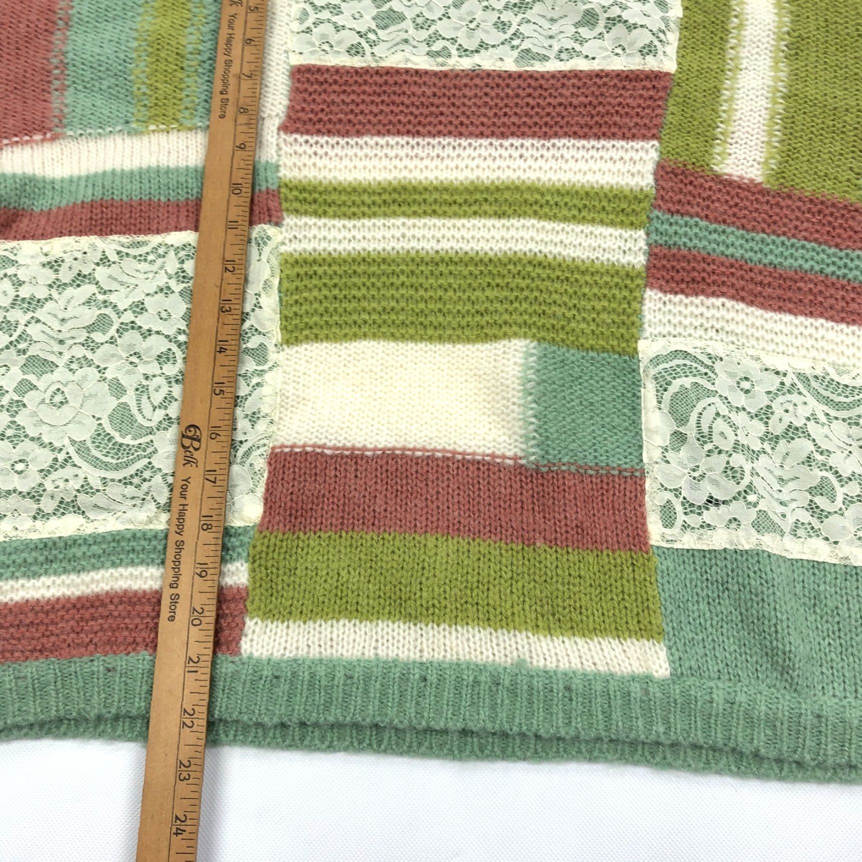 Vintage Sundance Sweater Knit Raglan Long Sleeve Patchwork Striped Lace Mohair Green Women's L Size L / US 10 / IT 46 - 4 Thumbnail