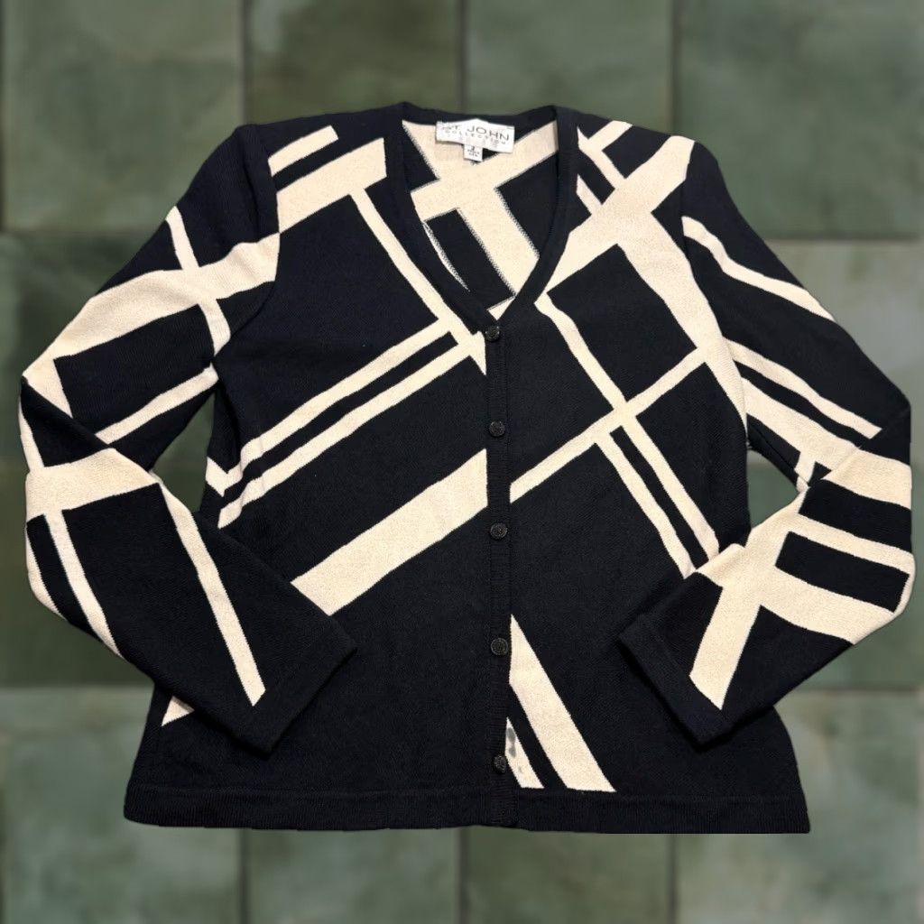 St. John St John Collection Knit Cardigan Jacket Geometric Print Embellished Buttons Women 2 Multicolor Cardigan Knit Button Geometric St John Collection Size XS / US 0-2 / IT 36-38 - 1 Thumbnail