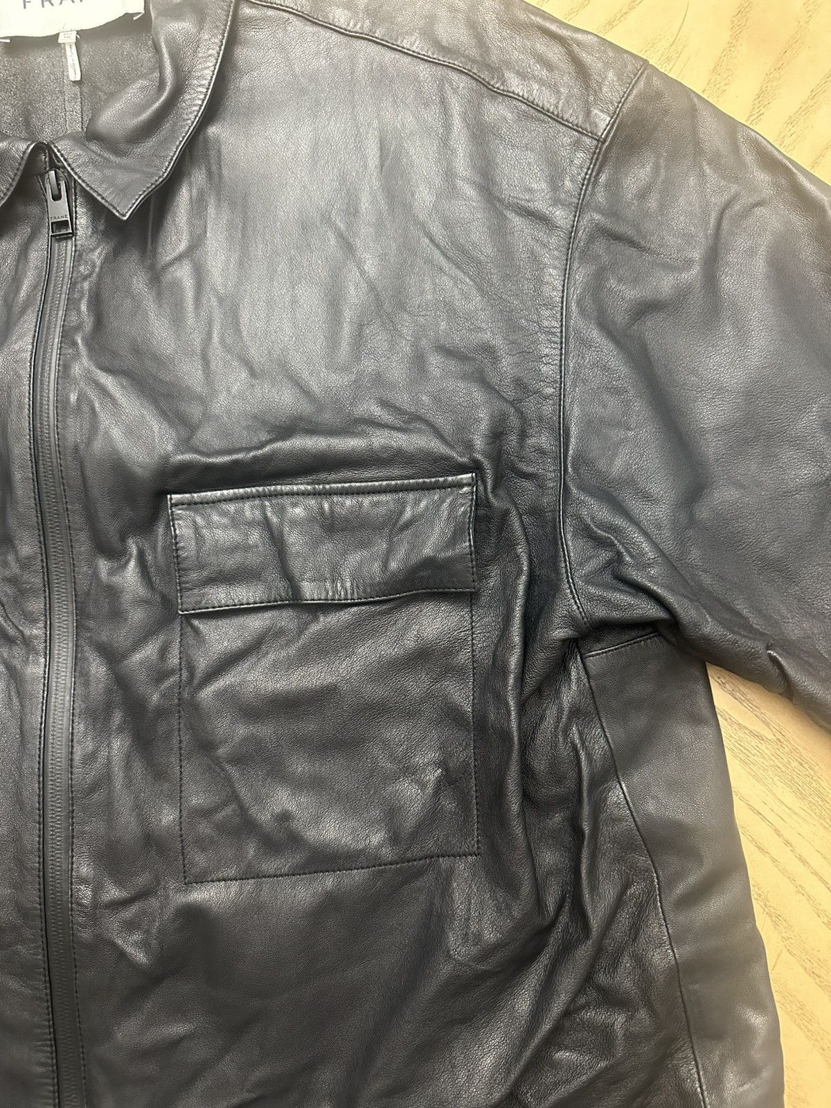 Frame Frame Men's Lambskin Leather Modern Short Sleeve Full Zip Size US XL / EU 56 / 4 - 3 Thumbnail