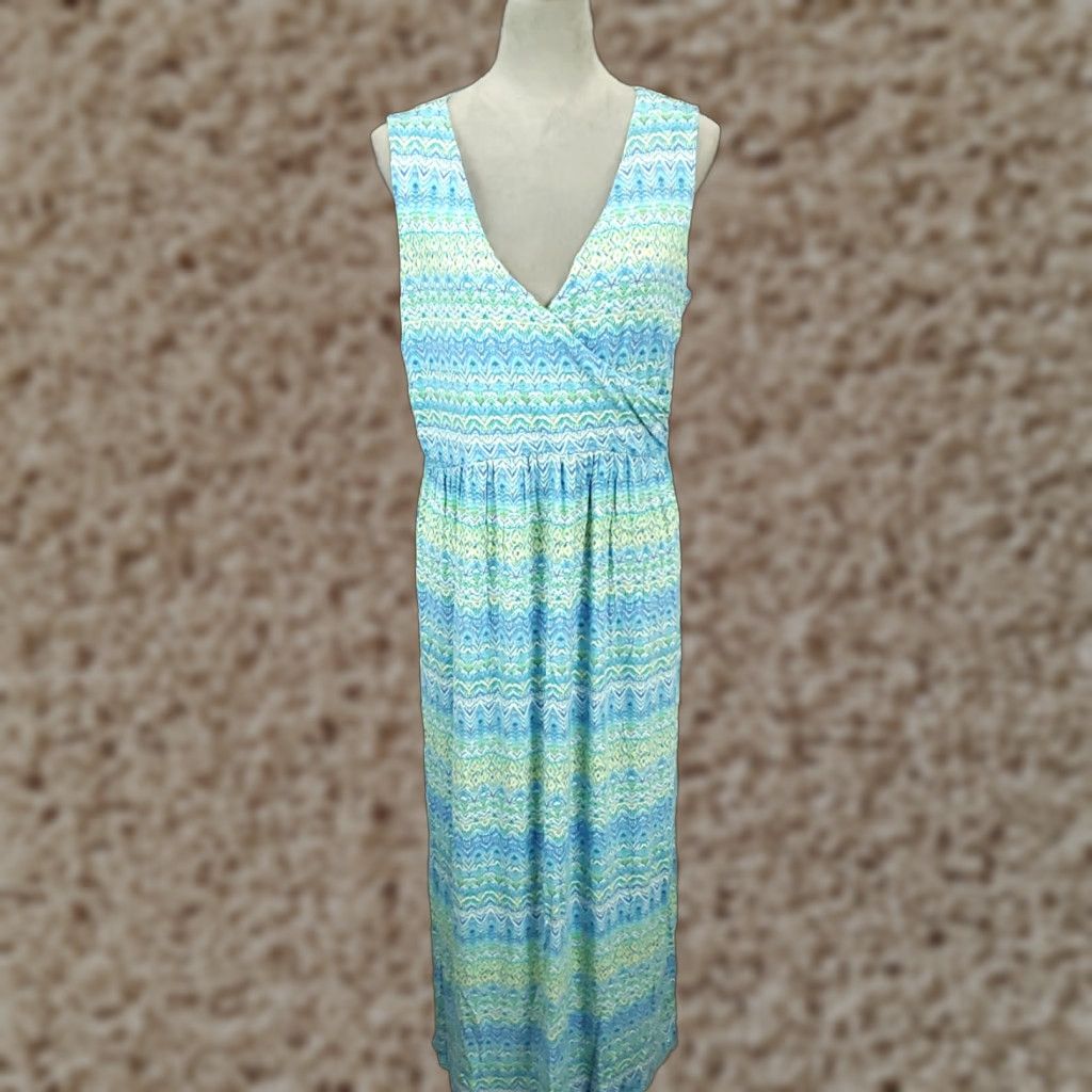 J. Jill J Jill Maxi Dress Faux Wrap Womens Medium Stretch Blue Green Yellow Long V Neck Size M / US 6-8 / IT 42-44 - 1 Thumbnail