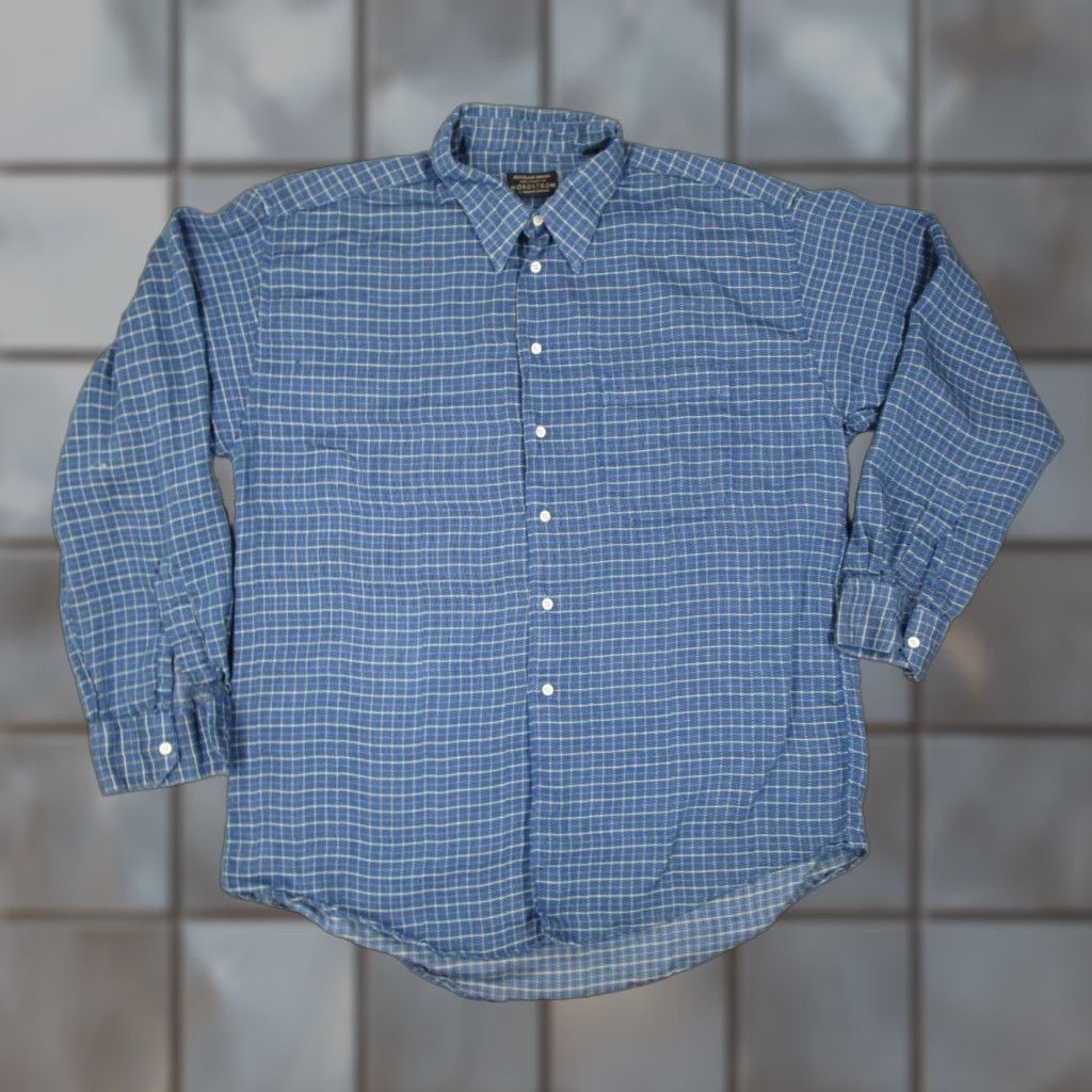 Nordstrom VINTAGE Gitman Bros Shirt Mens XL Blue Button-Up Cotton Long Sleeve Check 1950s-Current Mens Size US XL / EU 56 / 4 - 1 Thumbnail